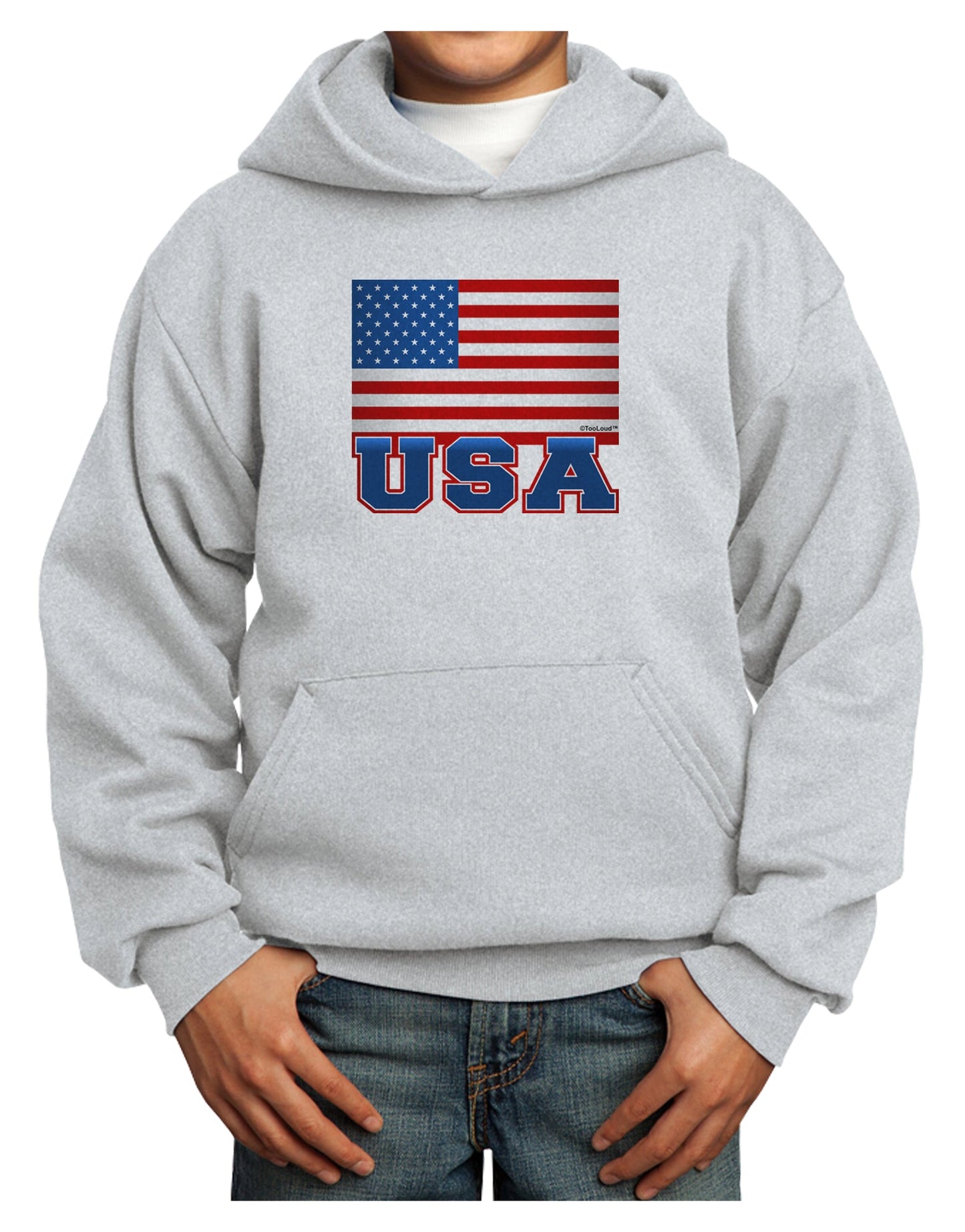 USA Flag Youth Hoodie Pullover Sweatshirt by TooLoud-Youth Hoodie-TooLoud-Ash-XS-Davson Sales