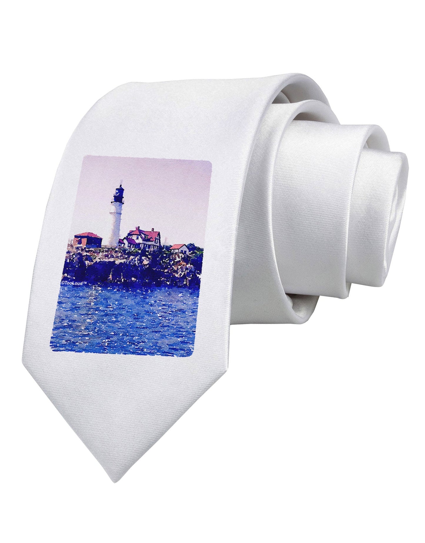 Watercolor Lighthouse 2 Printed White Necktie