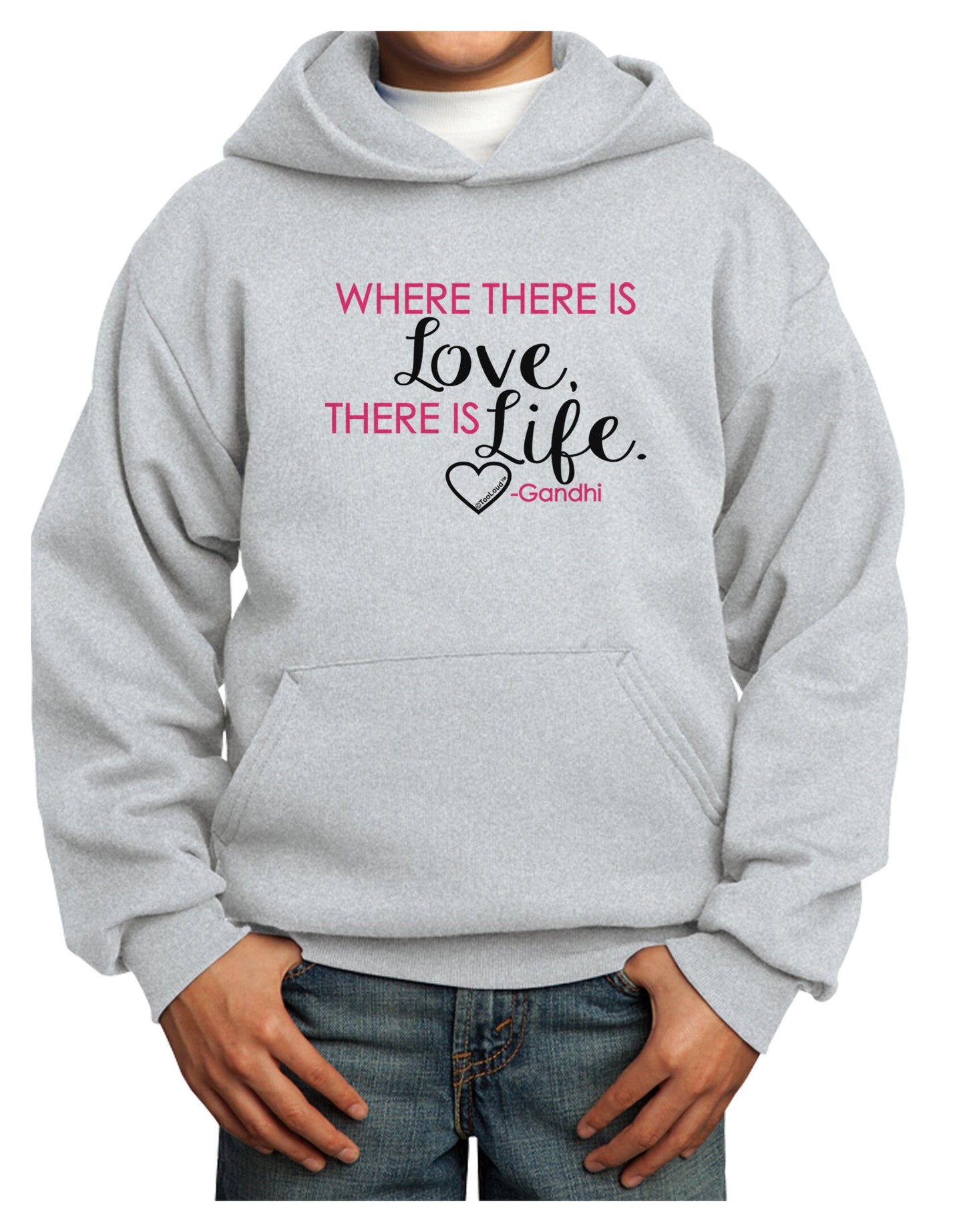 Where There Is Love Gandhi Youth Hoodie Pullover Sweatshirt-Youth Hoodie-TooLoud-Ash-XS-Davson Sales