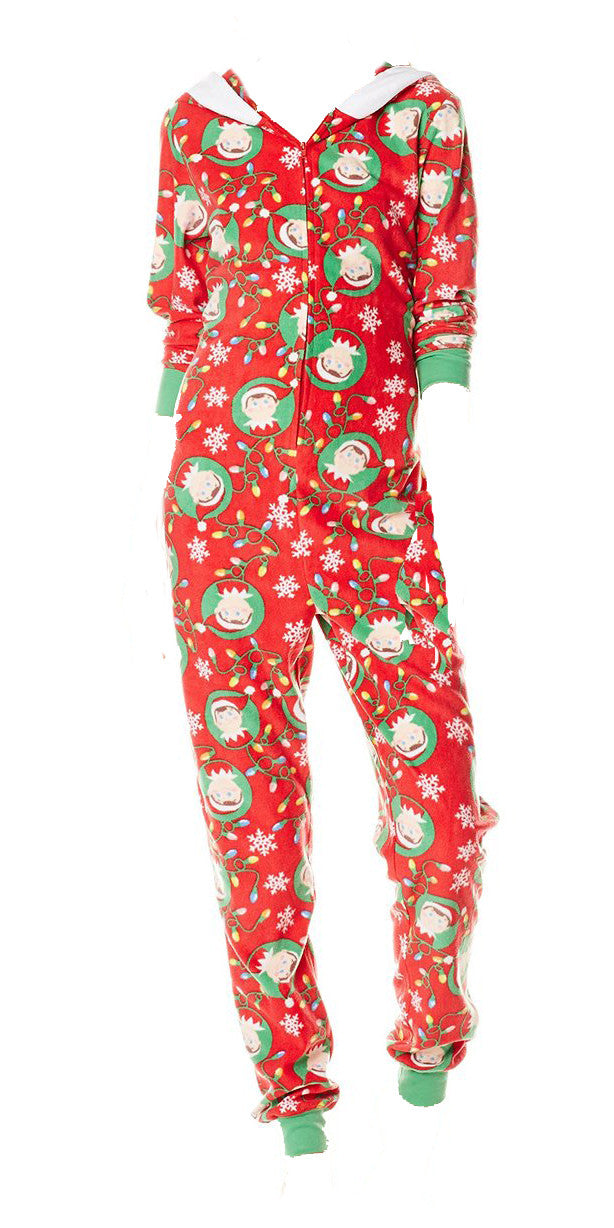 Elf Onesie Holiday Ladies Zip Pajama-Briefly Stated-Red-Small-Davson Sales