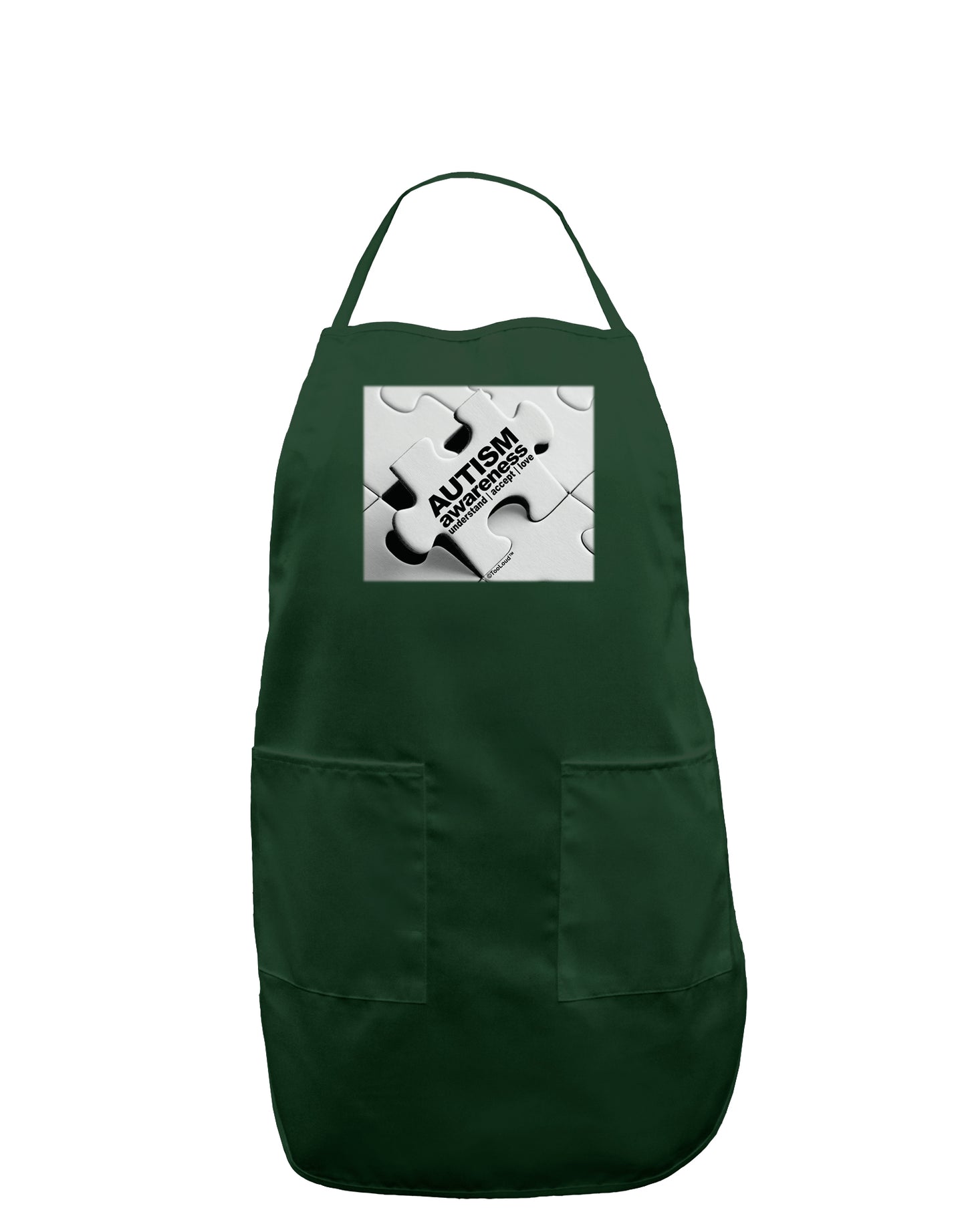 Autism Awareness - Puzzle Black & White Dark Adult Apron-Bib Apron-TooLoud-Hunter-One-Size-Davson Sales
