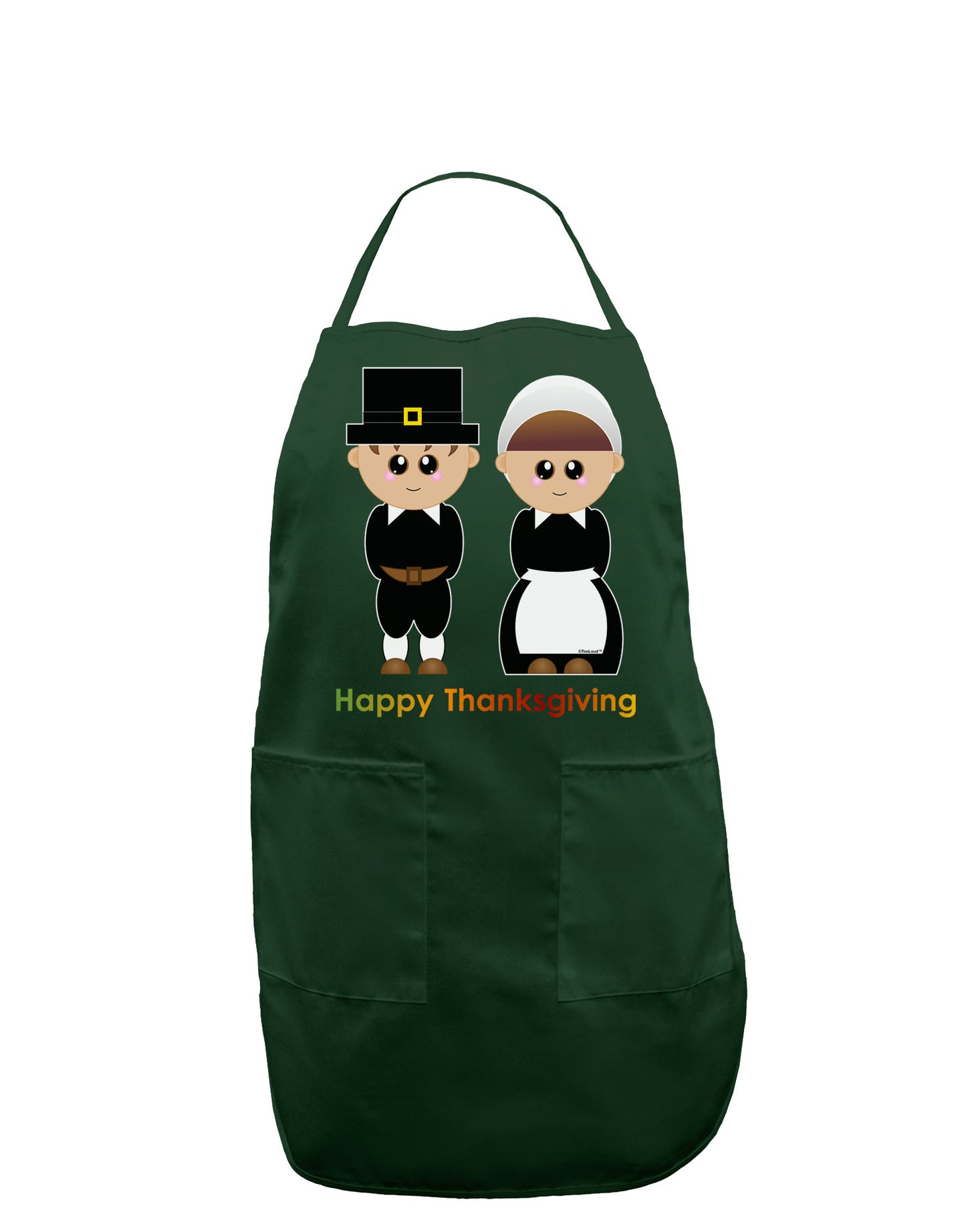 Cute Pilgrim Couple Happy Thanksgiving Dark Adult Apron-Bib Apron-TooLoud-Hunter-One-Size-Davson Sales