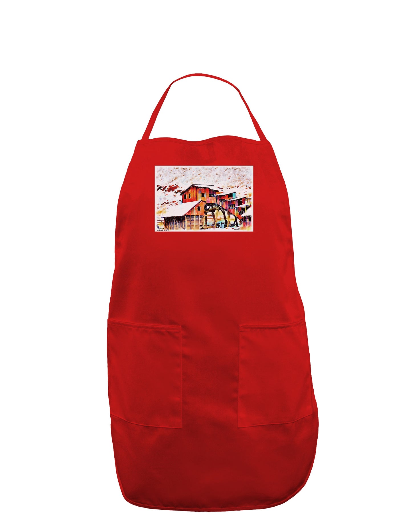 Mine Scene Colorado Watercolor Dark Adult Apron-Bib Apron-TooLoud-Red-One-Size-Davson Sales