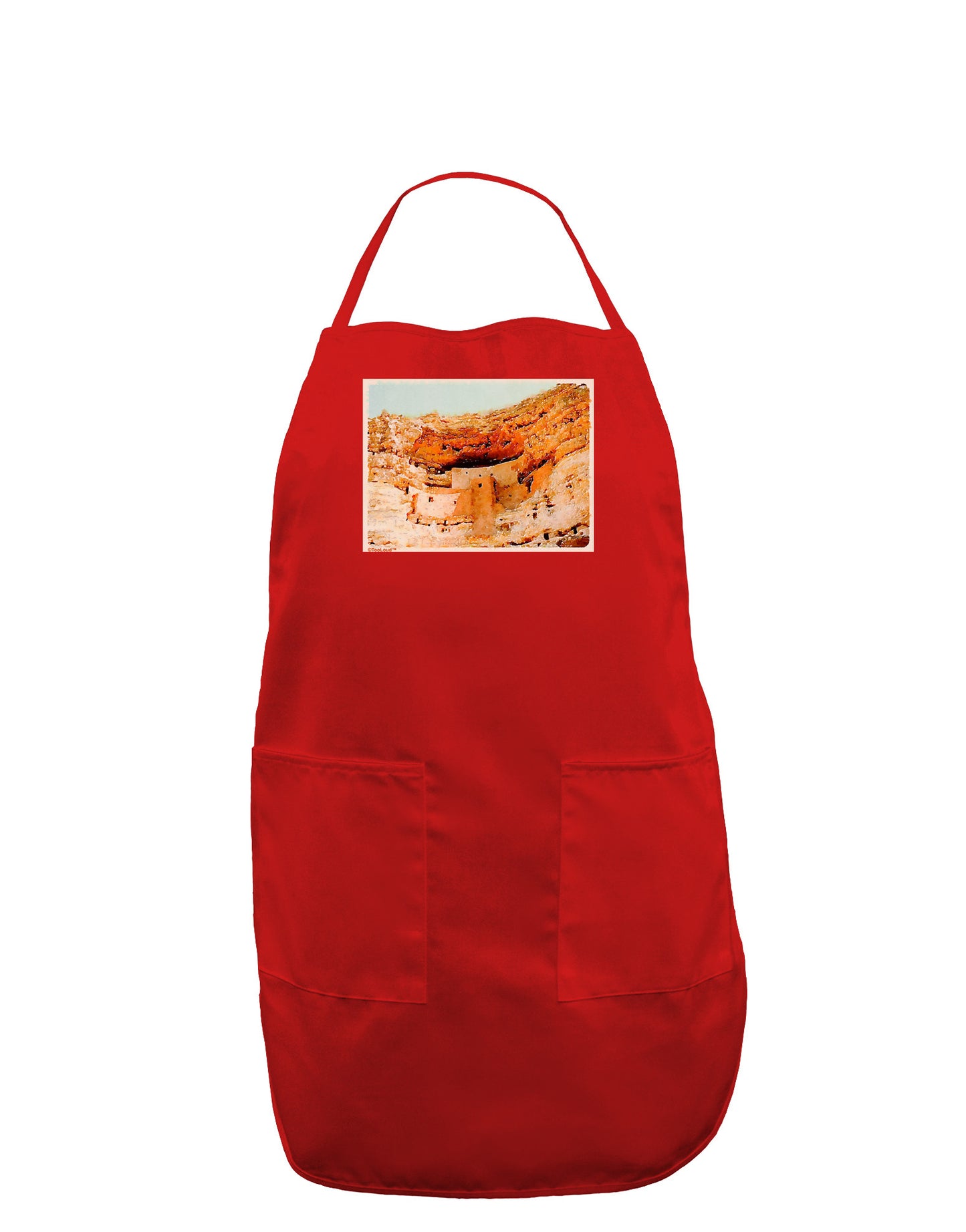 Montezuma Castle Watercolor Dark Adult Apron-Bib Apron-TooLoud-Red-One-Size-Davson Sales