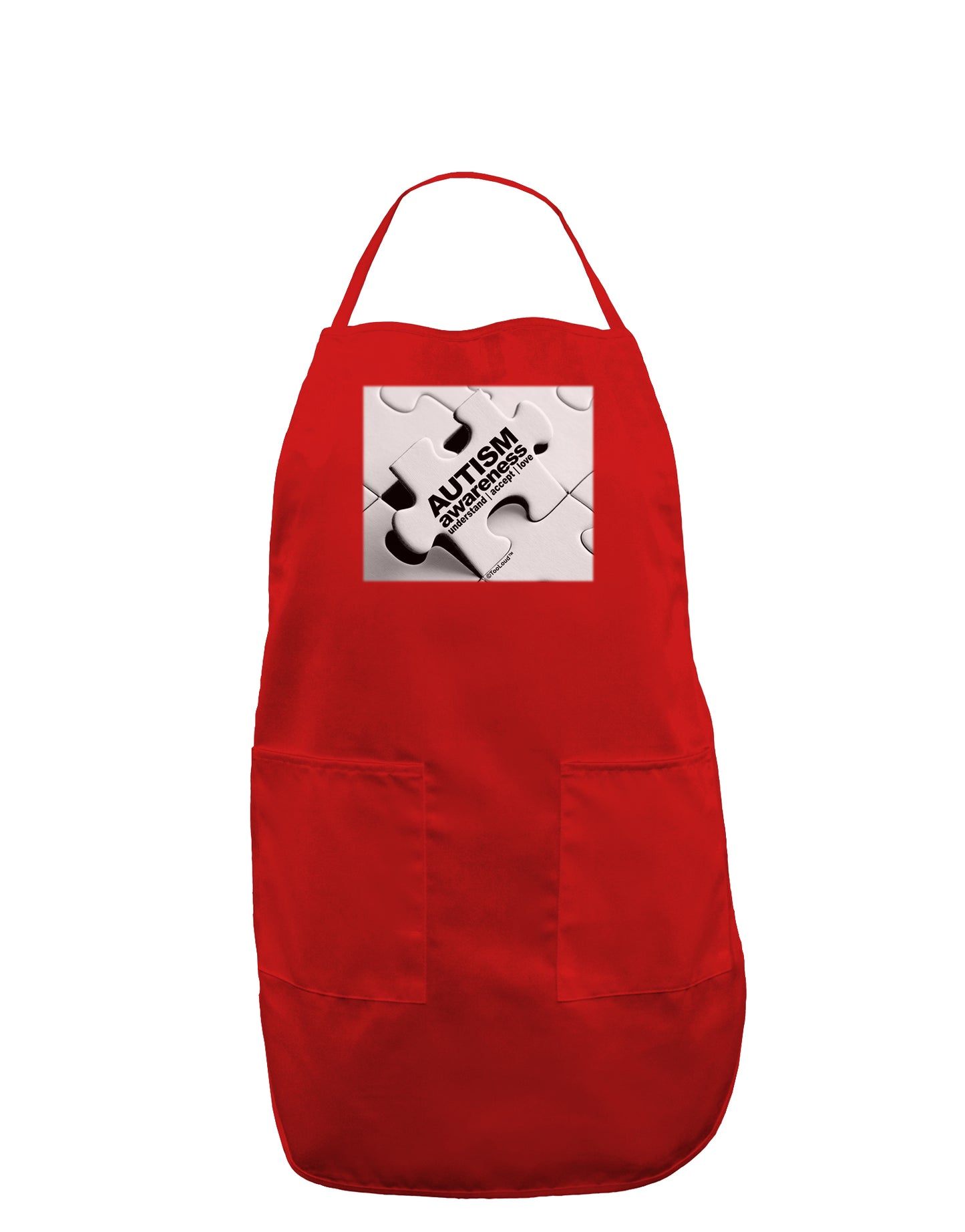 Autism Awareness - Puzzle Black & White Dark Adult Apron-Bib Apron-TooLoud-Red-One-Size-Davson Sales