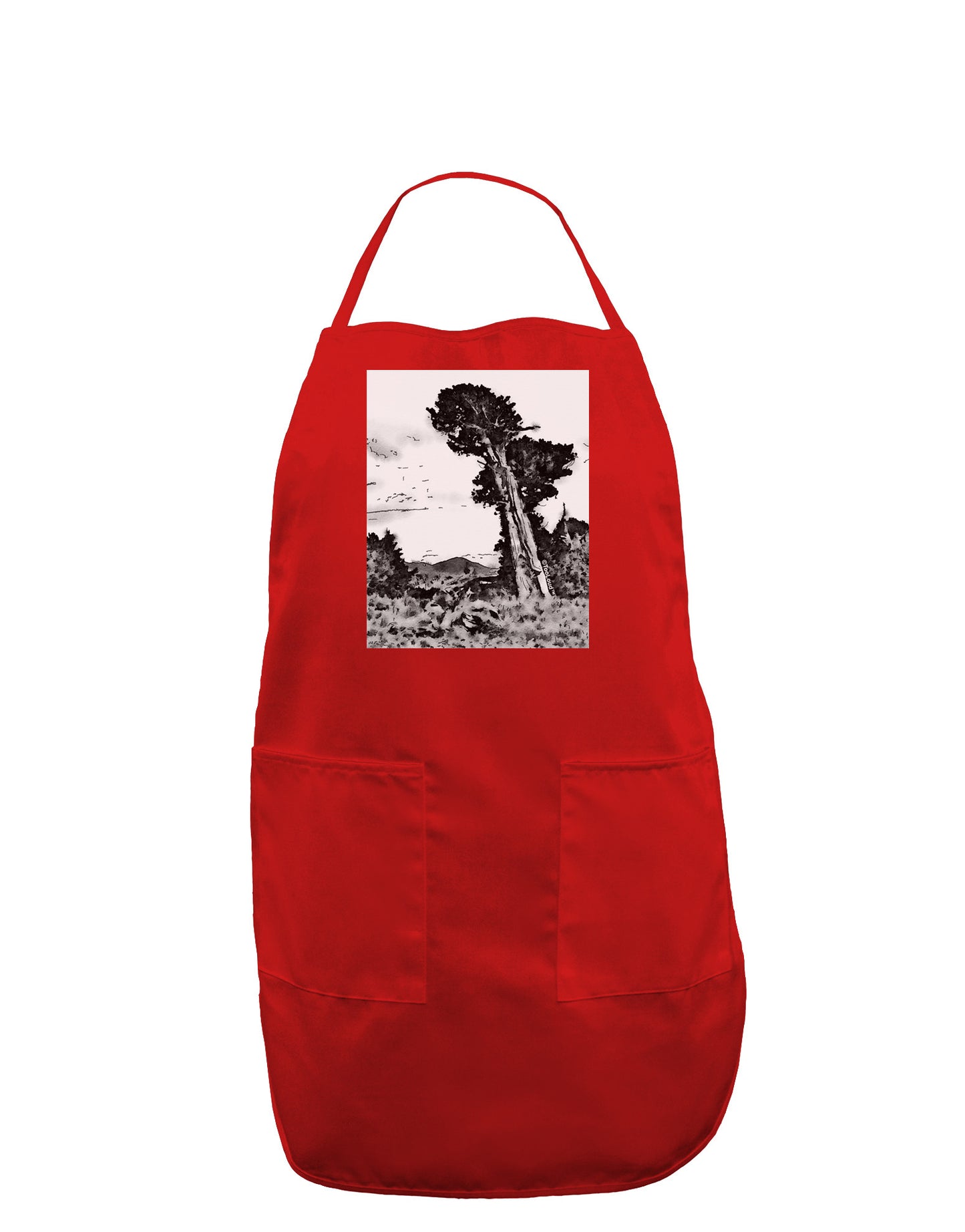 Colorado Landscape Watercolor BW Dark Adult Apron-Bib Apron-TooLoud-Red-One-Size-Davson Sales
