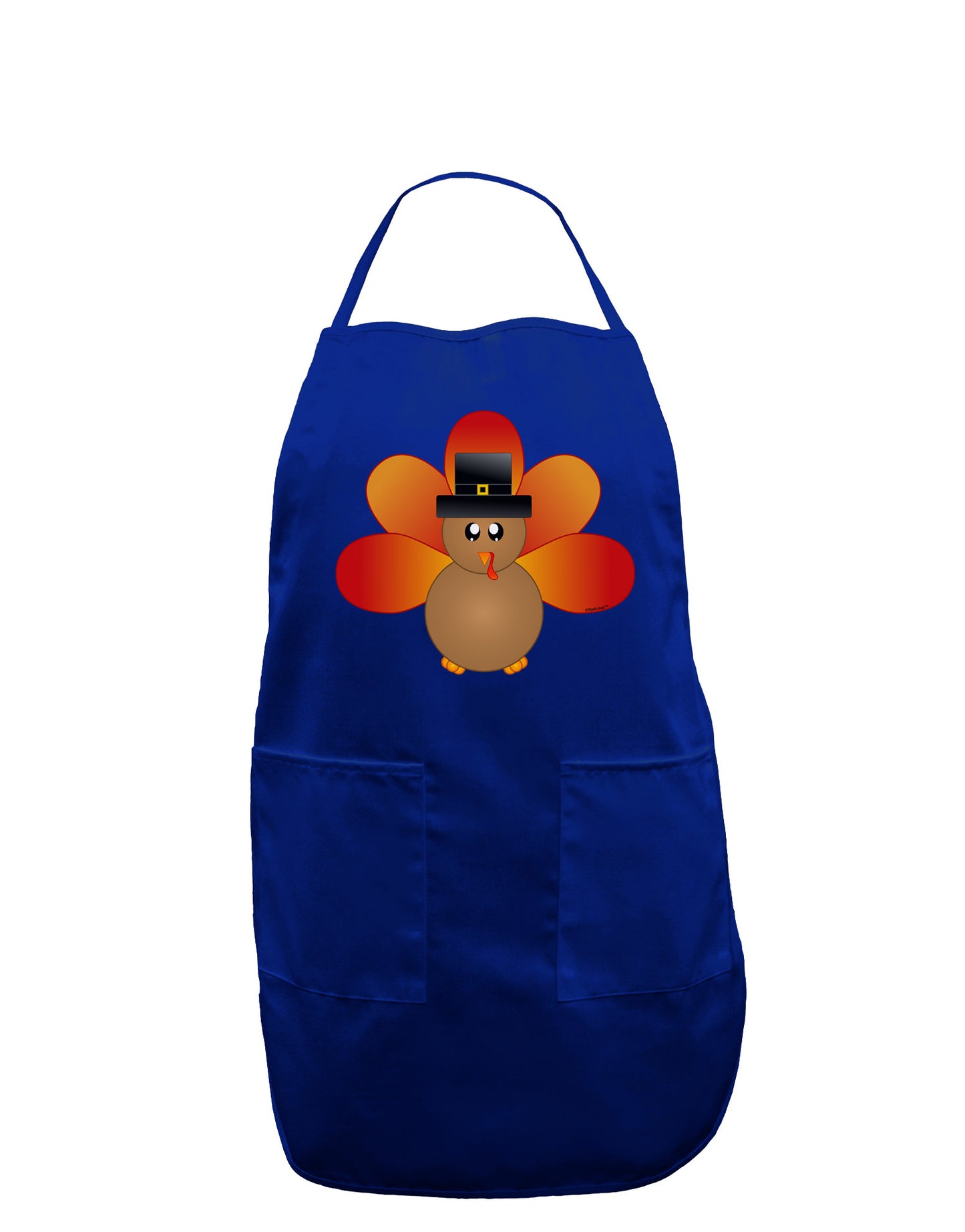 Cute Pilgrim Turkey Thanksgiving Dark Adult Apron-Bib Apron-TooLoud-Royal Blue-One-Size-Davson Sales