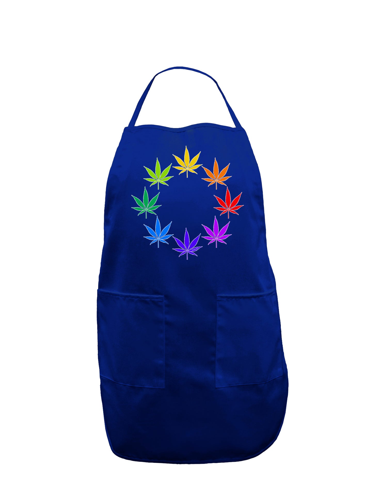 Rainbow Pot - Marijuana Leaf Dark Adult Apron-Bib Apron-TooLoud-Royal Blue-One-Size-Davson Sales