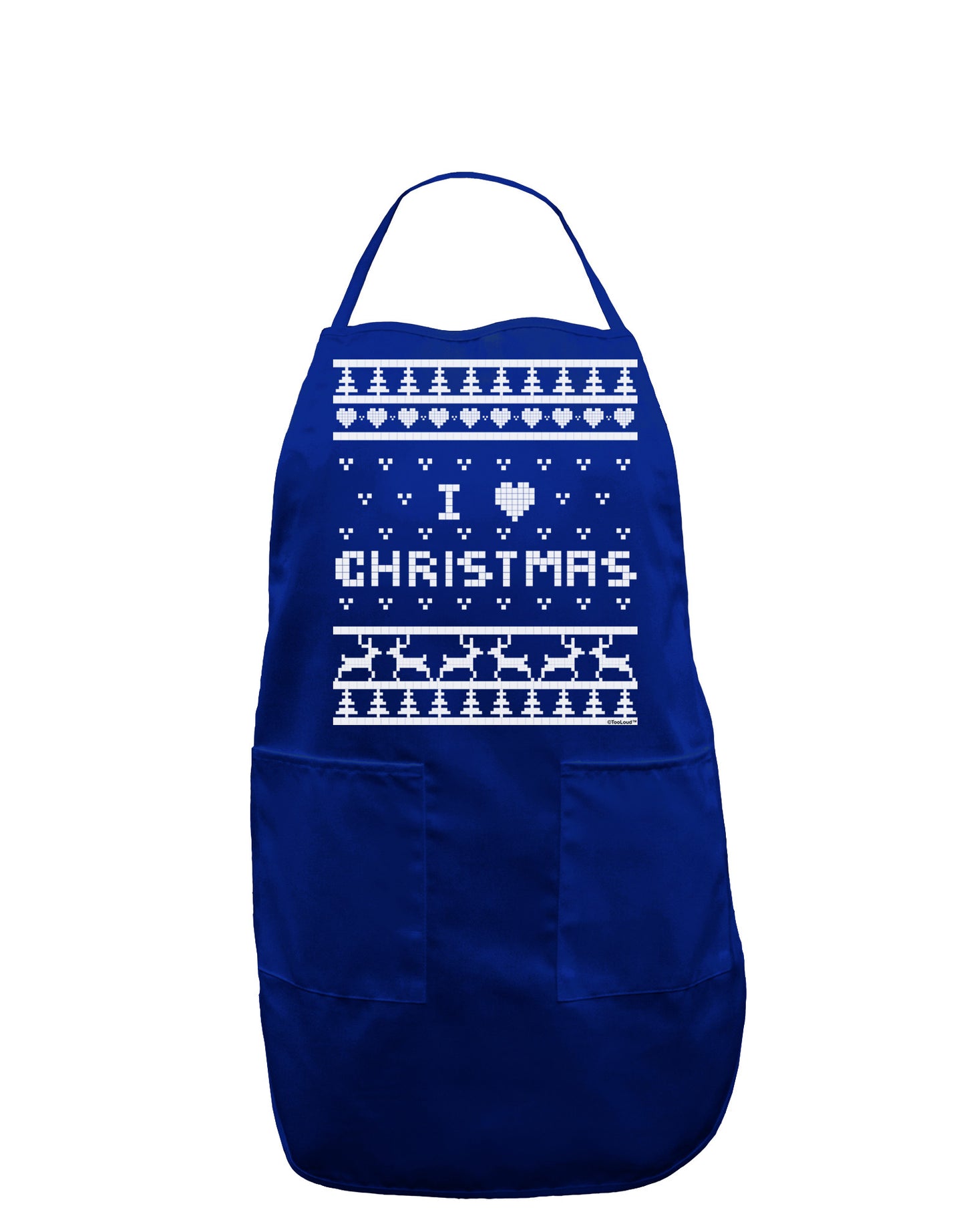I Heart Christmas Ugly Christmas Sweater Dark Adult Apron-Bib Apron-TooLoud-Royal Blue-One-Size-Davson Sales