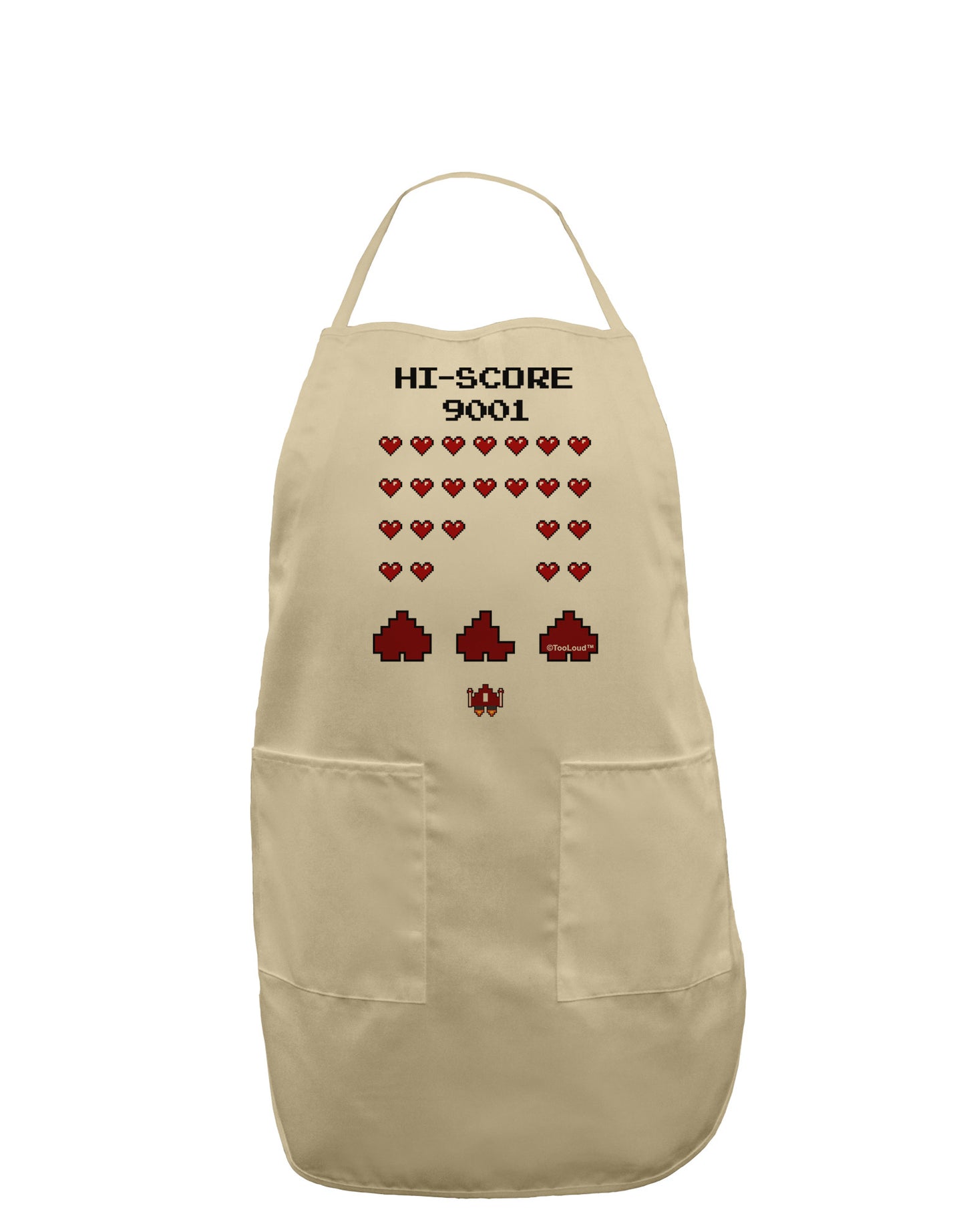 Pixel Heart Invaders Design Adult Apron-Bib Apron-TooLoud-Stone-One-Size-Davson Sales