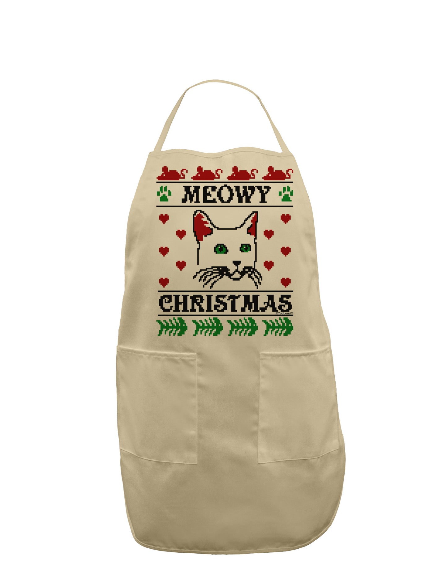 Meowy Christmas Cat Knit Look Adult Apron by-Bib Apron-TooLoud-Stone-One-Size-Davson Sales