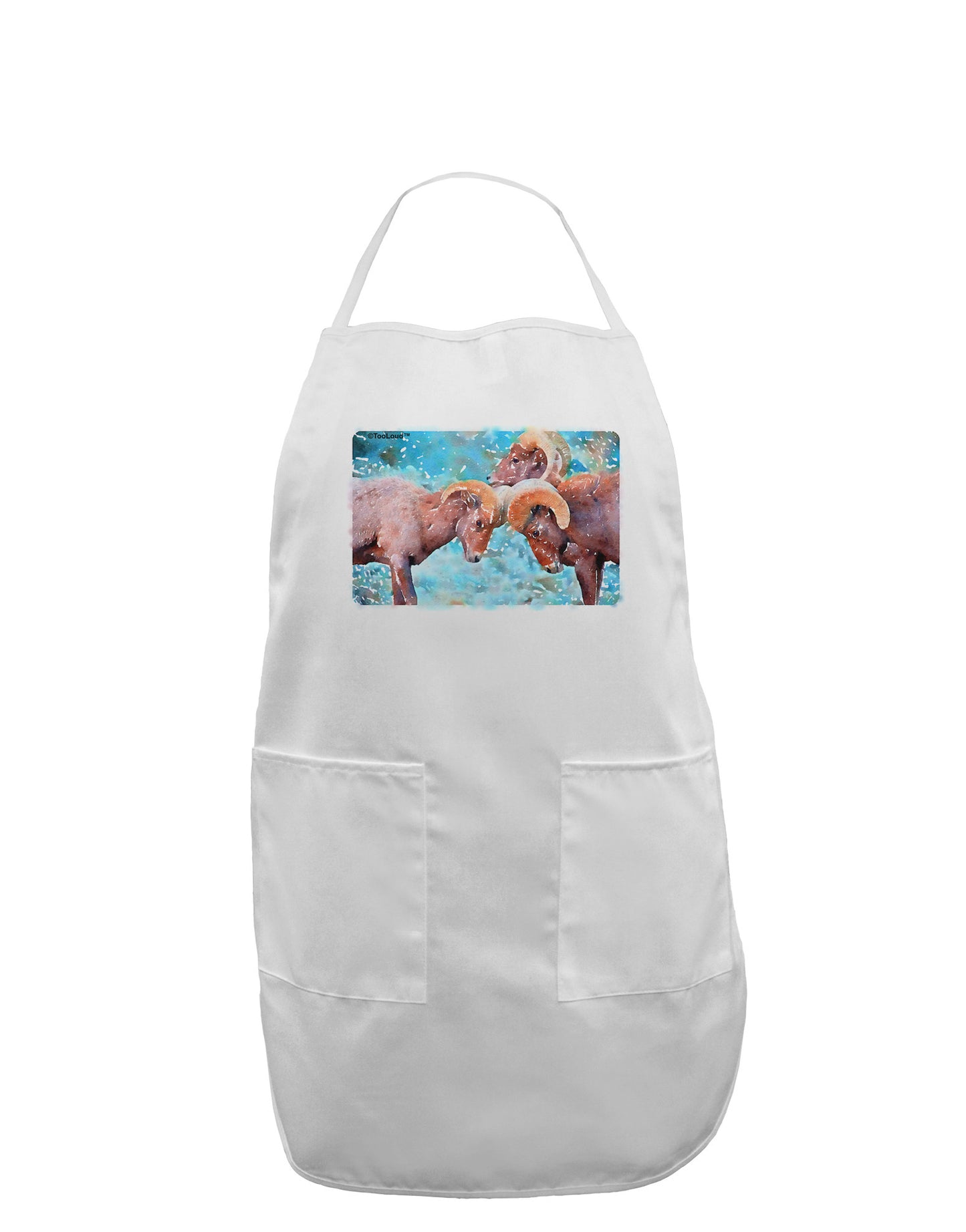 CO Bighorn Head Butt Watercolor Adult Apron-Bib Apron-TooLoud-White-One-Size-Davson Sales