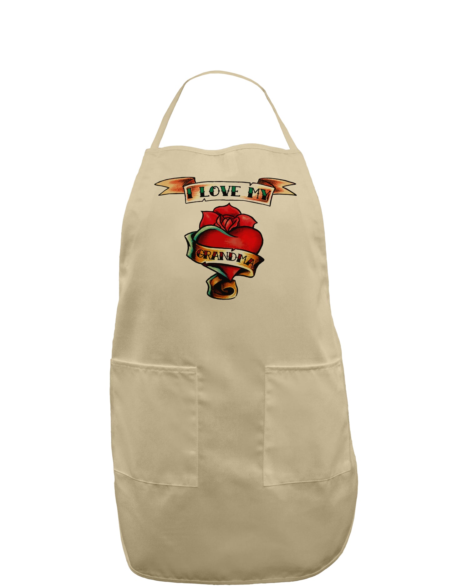 Tattoo Heart I Love My Grandma Adult Apron-Bib Apron-TooLoud-Khaki-One-Size-Davson Sales