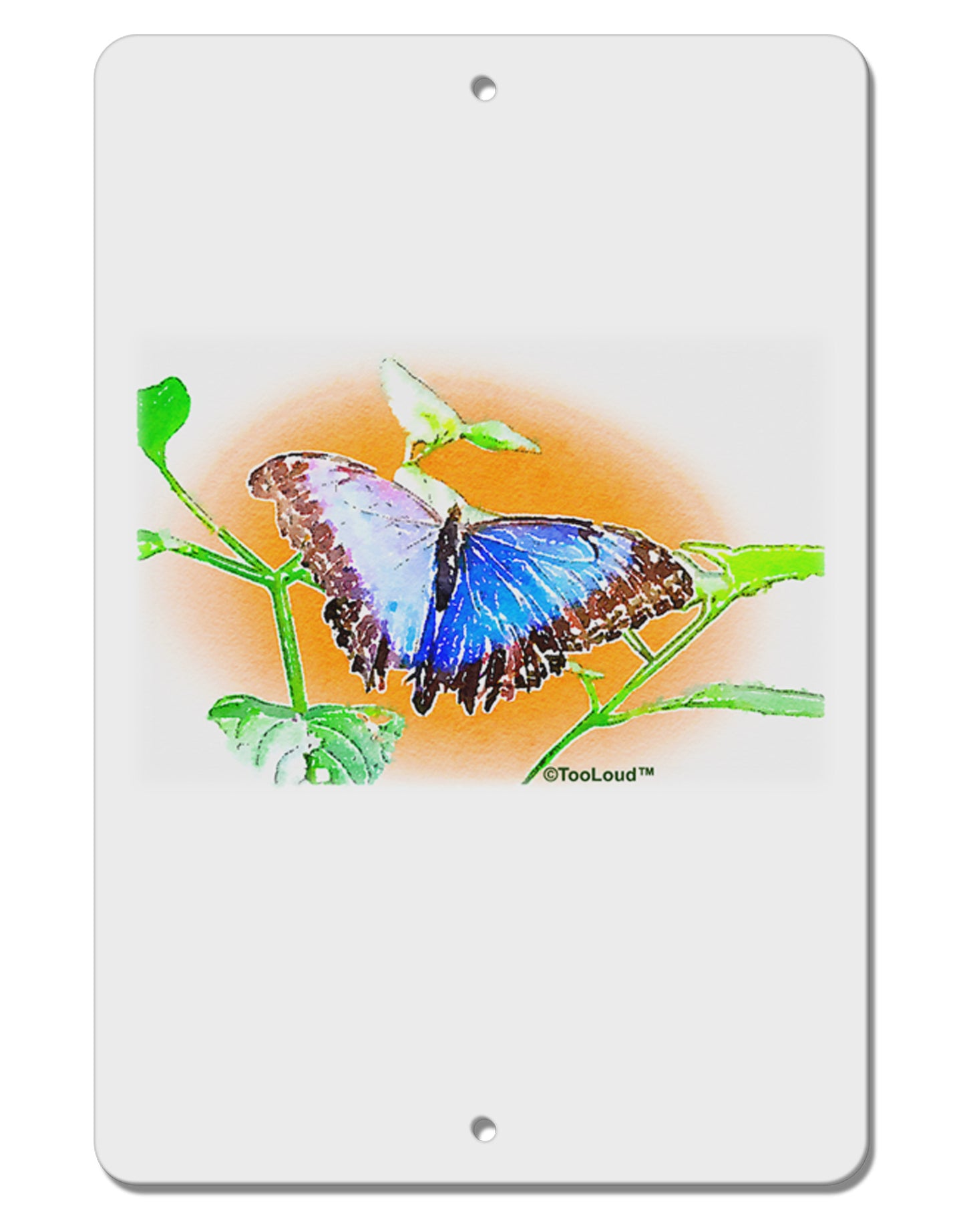Blue Watercolor Butterfly Aluminum 8 x 12" Sign-TooLoud-White-Davson Sales