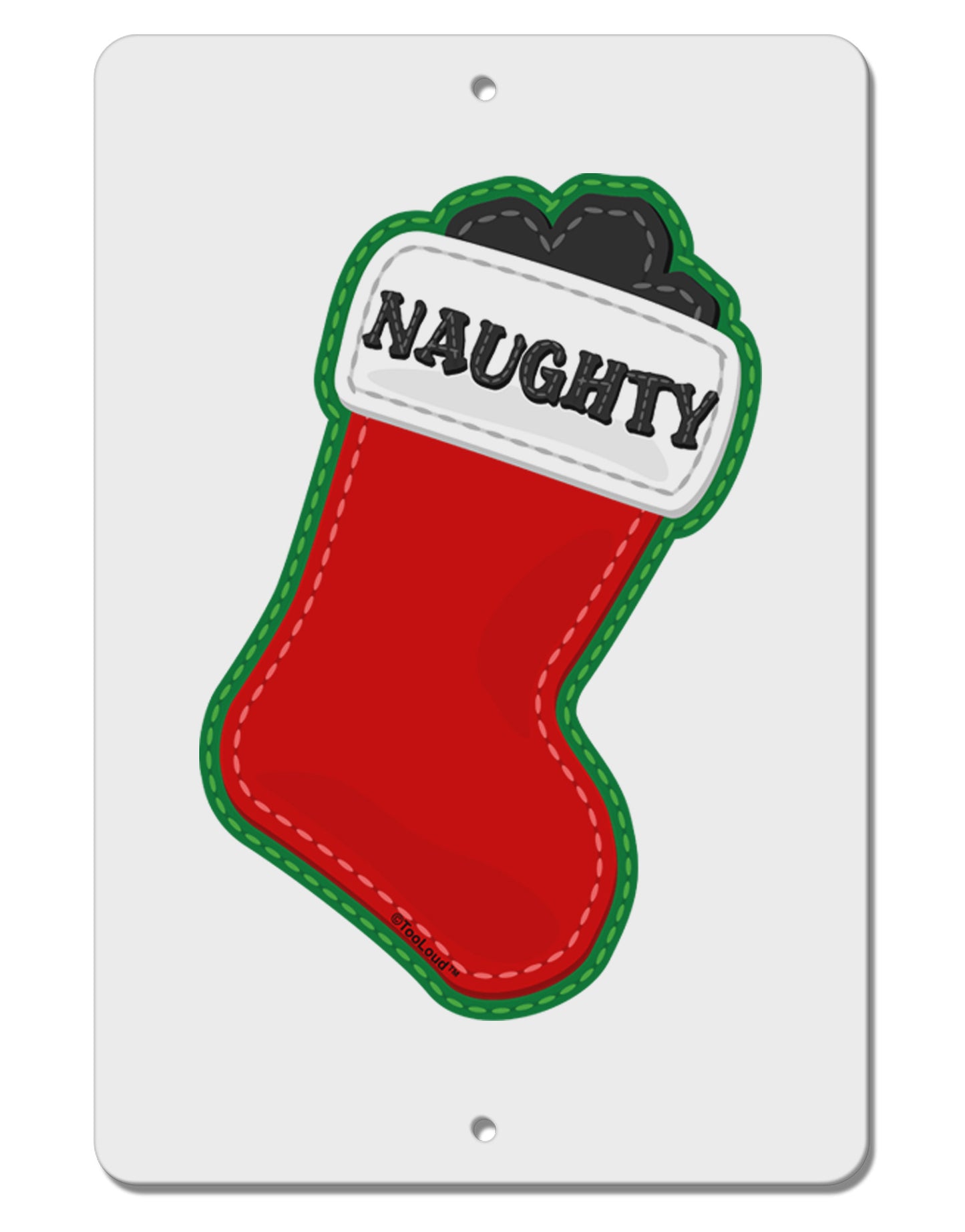 Naughty Coal Cute Christmas Stocking Aluminum 8 x 12" Sign-TooLoud-White-Davson Sales