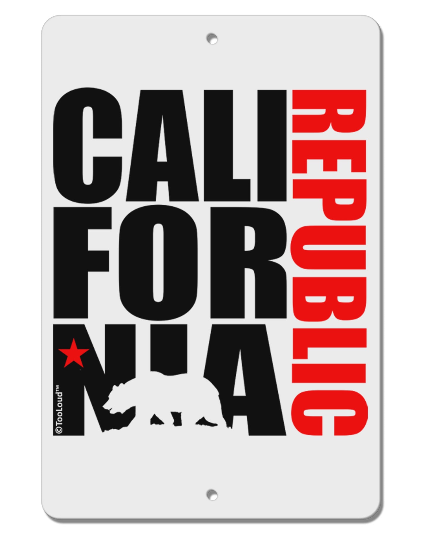 California Republic Design - California Red Star and Bear Aluminum 8 x 12" Sign by TooLoud-TooLoud-White-Davson Sales