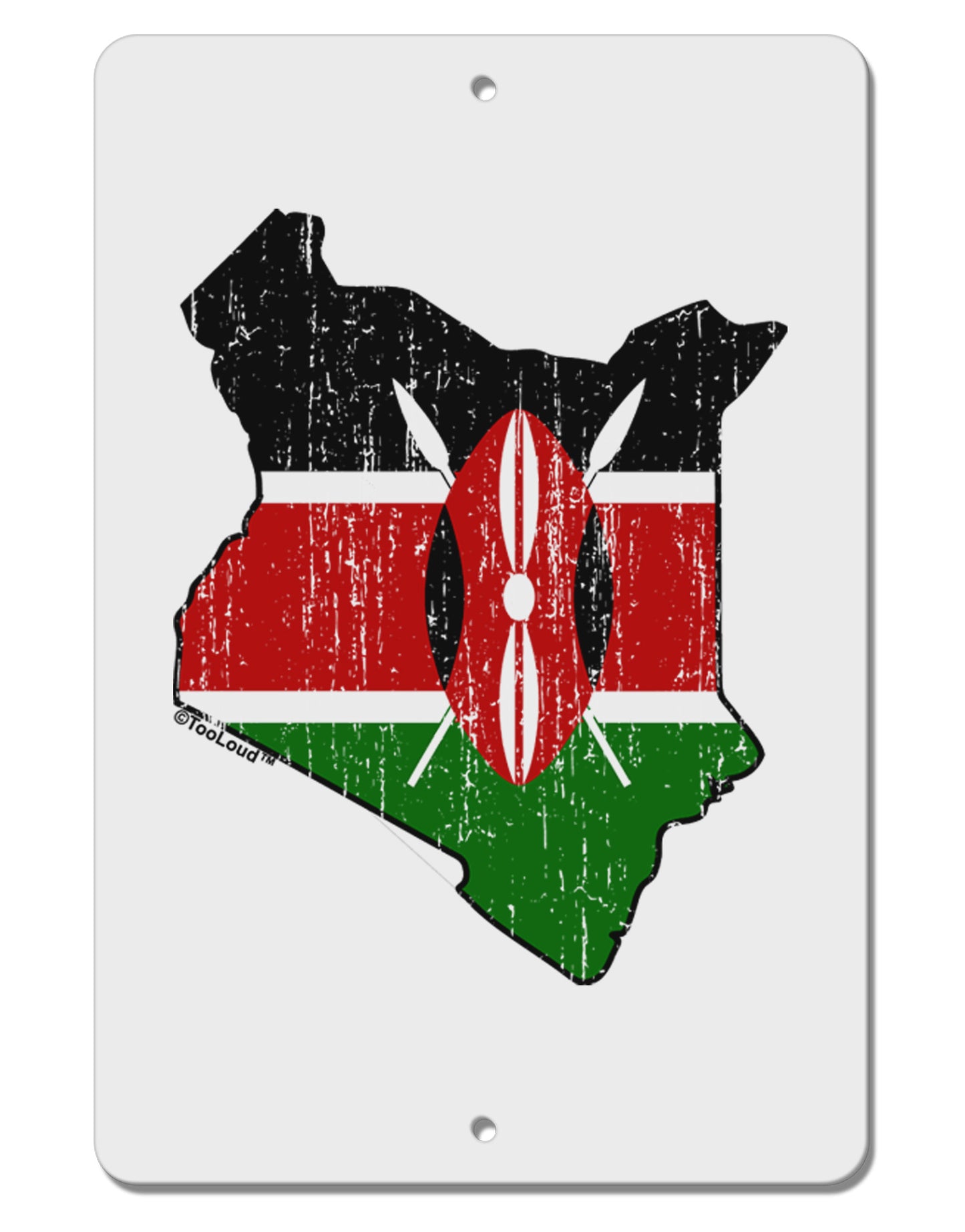 Kenya Flag Silhouette Distressed Aluminum 8 x 12" Sign-TooLoud-White-Davson Sales