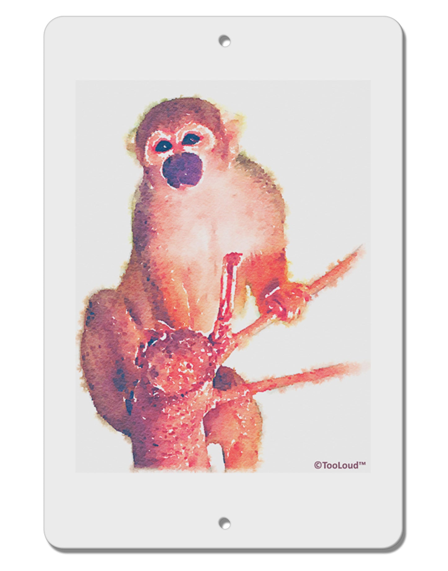Monkey in Tree Watercolor Aluminum 8 x 12" Sign-TooLoud-White-Davson Sales