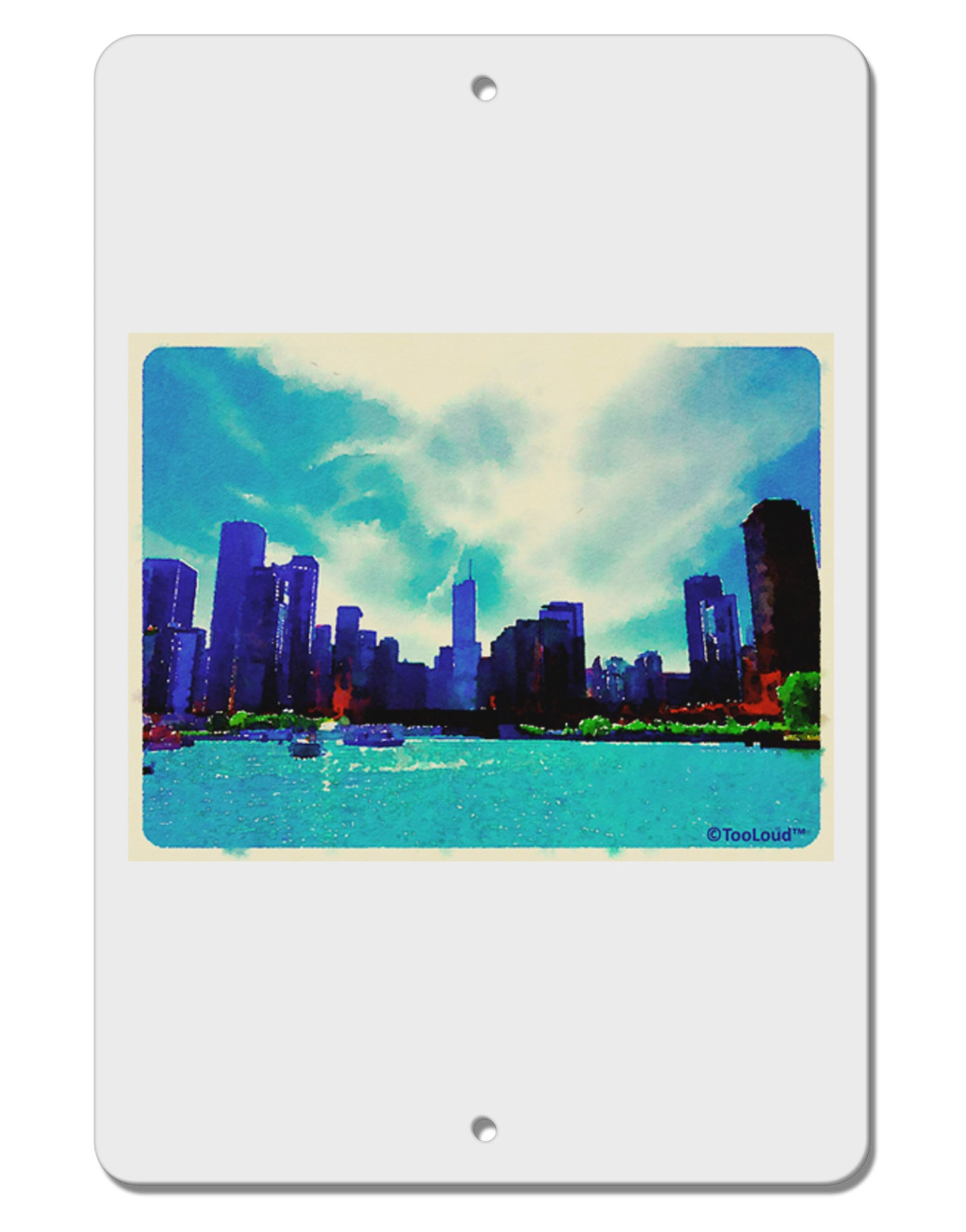 Chicago Skyline Watercolor Aluminum 8 x 12" Sign-TooLoud-White-Davson Sales