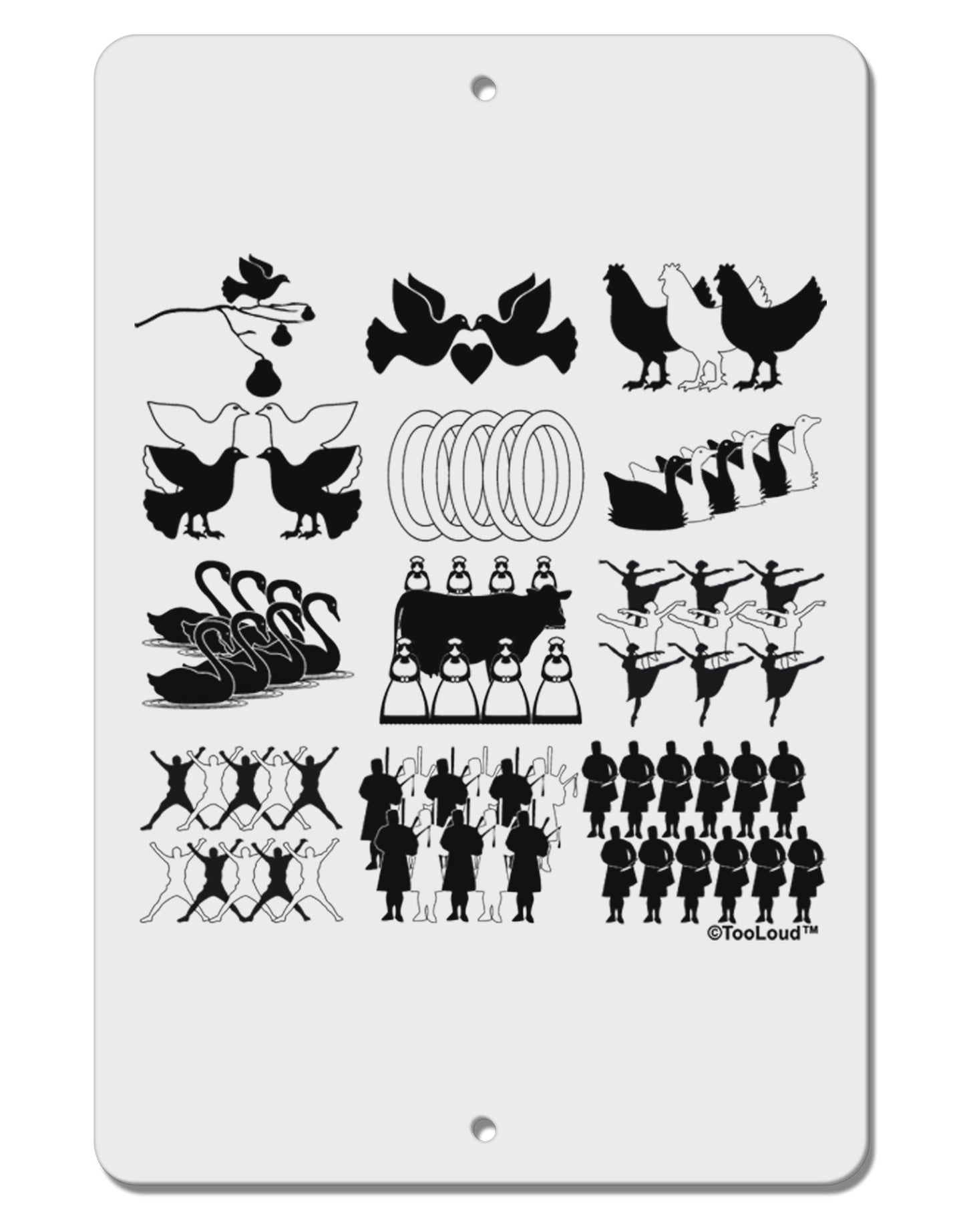 Twelve Days of Christmas Aluminum 8 x 12" Sign-TooLoud-White-Davson Sales