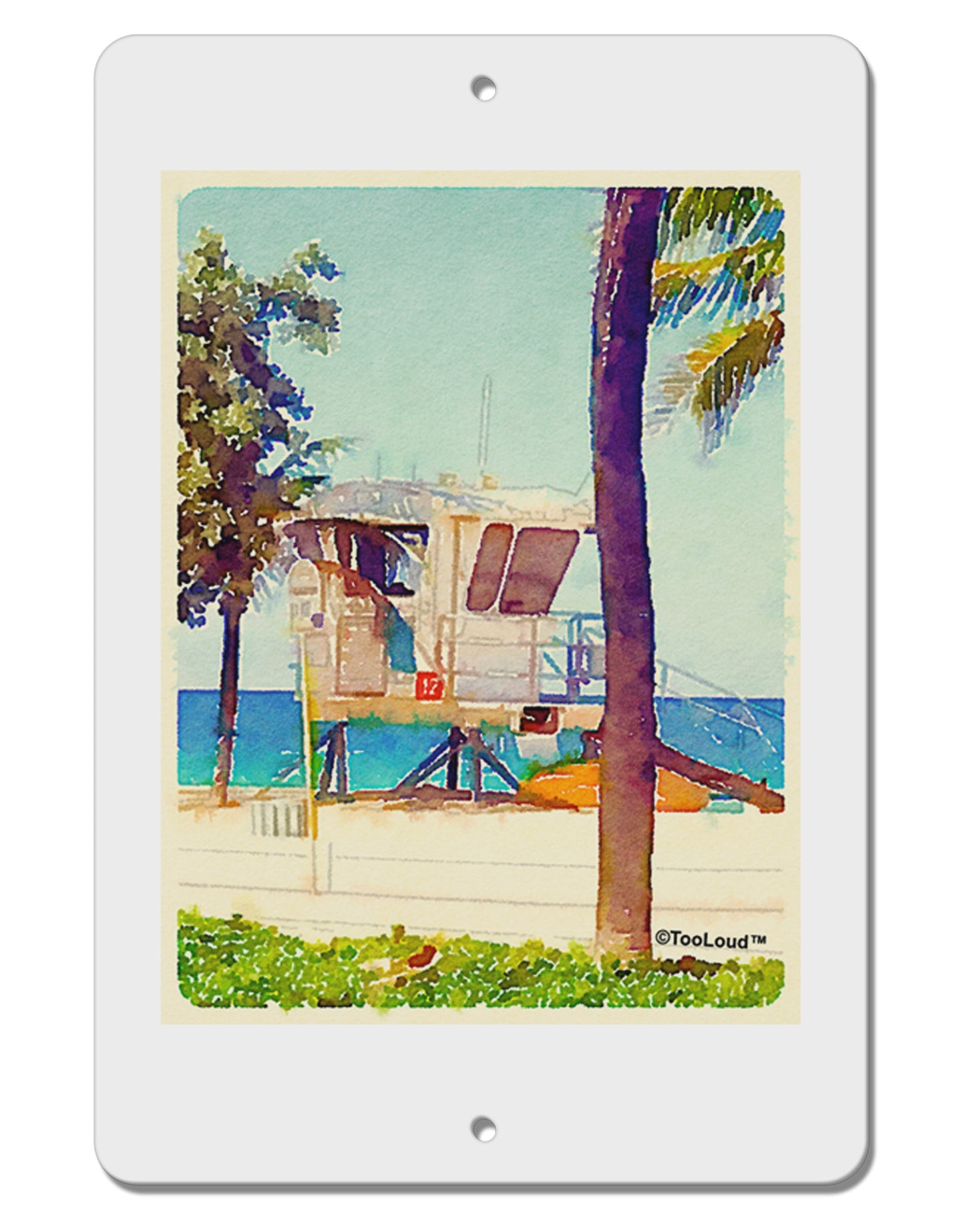 Lifeguard Station Watercolor Aluminum 8 x 12" Sign-TooLoud-White-Davson Sales