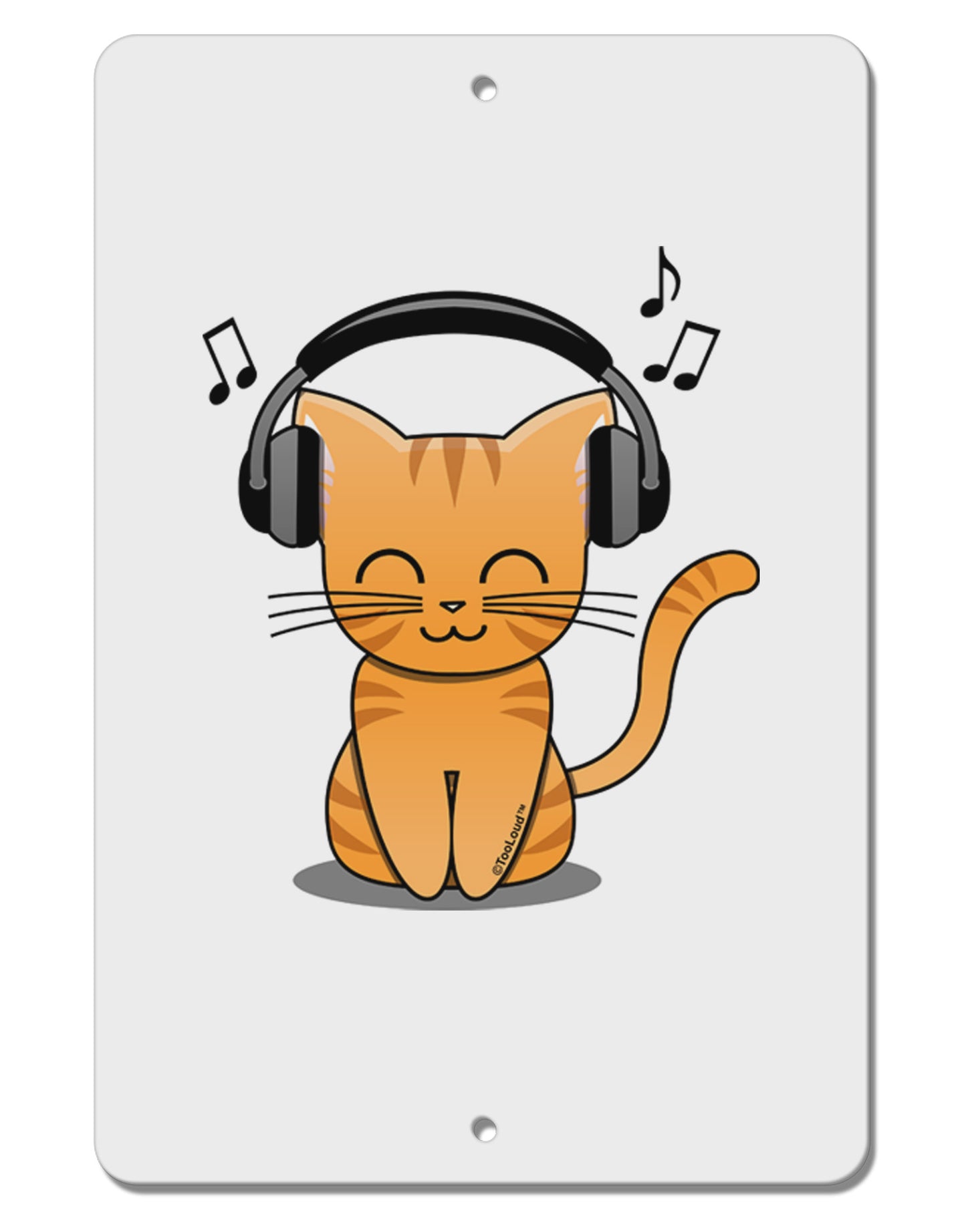 Cute Kitty With Headphones Aluminum 8 x 12" Sign-TooLoud-White-Davson Sales
