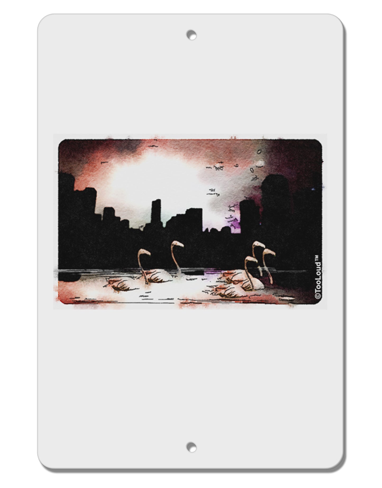 Nighttime Flamingos Aluminum 8 x 12" Sign-TooLoud-White-Davson Sales