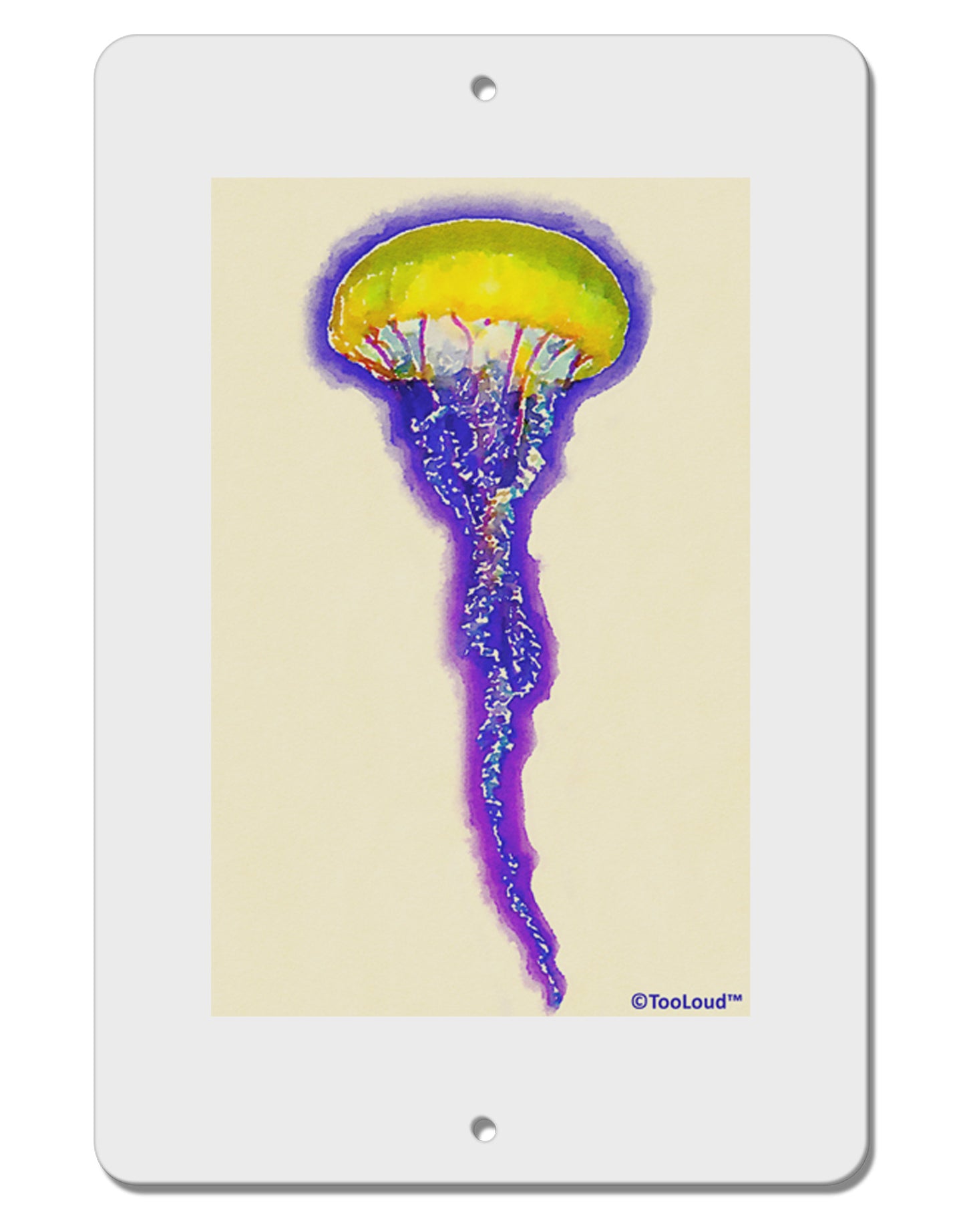 Jellyfish Outlined in Purple Watercolor Aluminum 8 x 12" Sign-TooLoud-White-Davson Sales