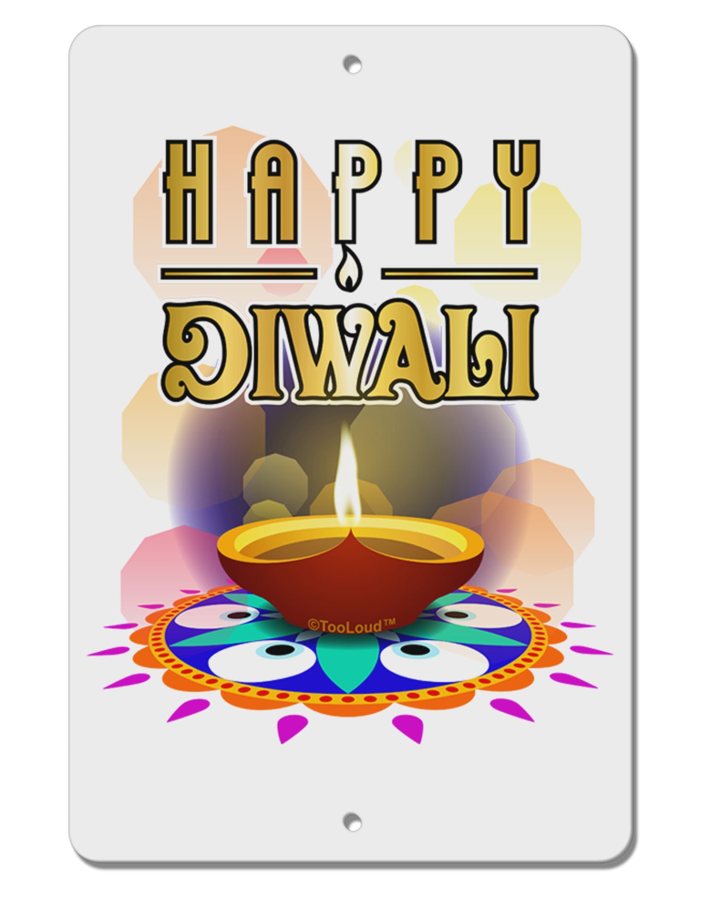 Happy Diwali - Rangoli and Diya Aluminum 8 x 12" Sign by TooLoud-TooLoud-White-Davson Sales