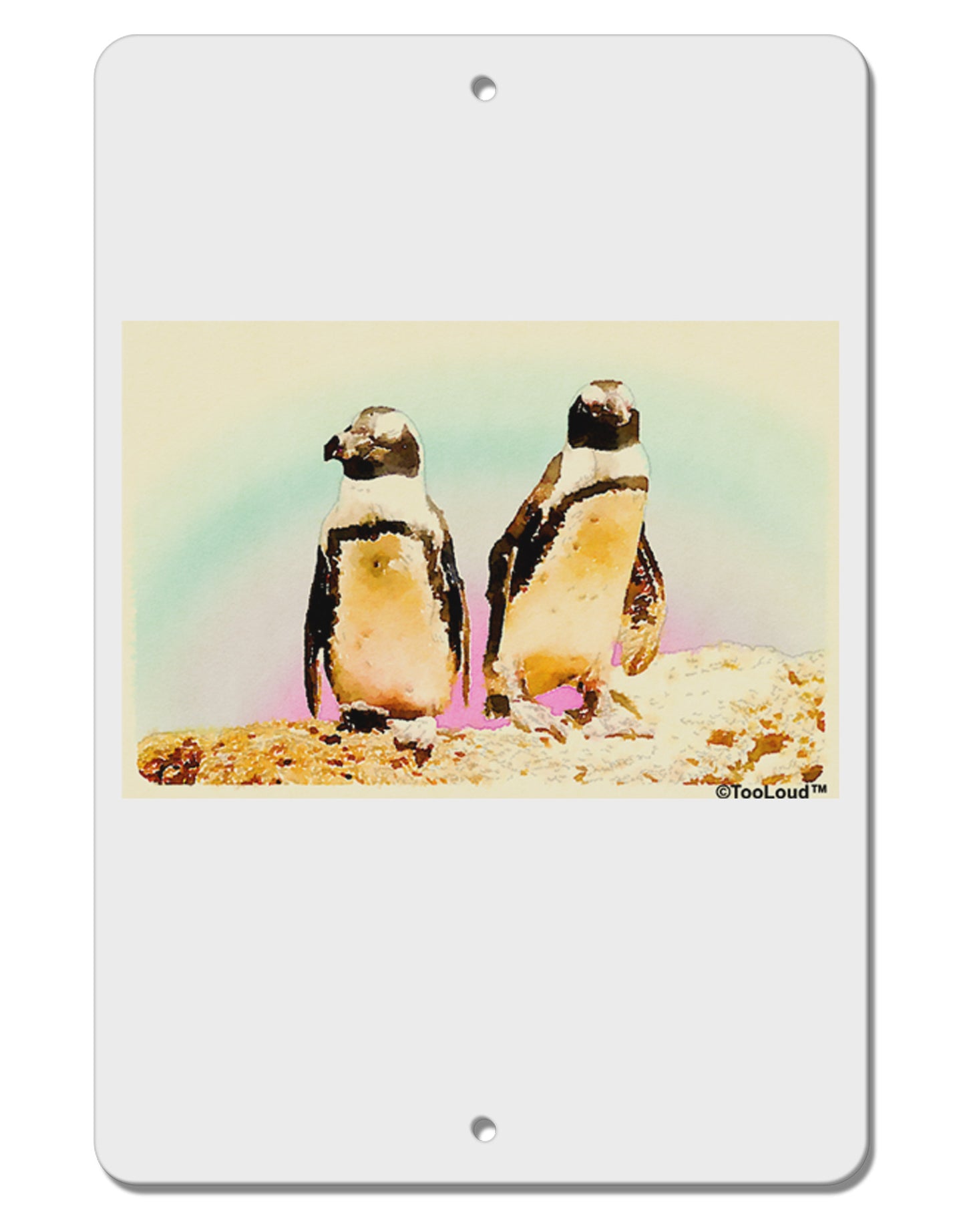 Magellanic Penguin Watercolor Aluminum 8 x 12" Sign-TooLoud-White-Davson Sales