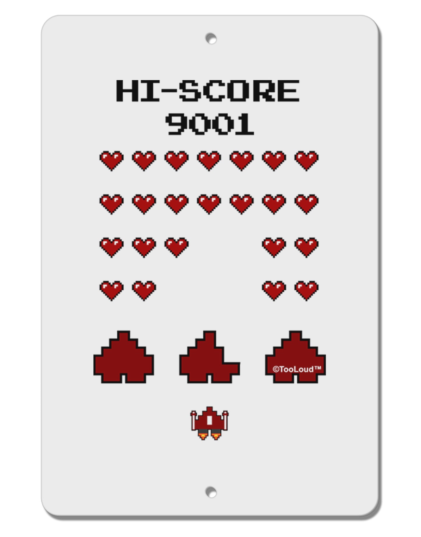 Pixel Heart Invaders Design Aluminum 8 x 12" Sign-TooLoud-White-Davson Sales