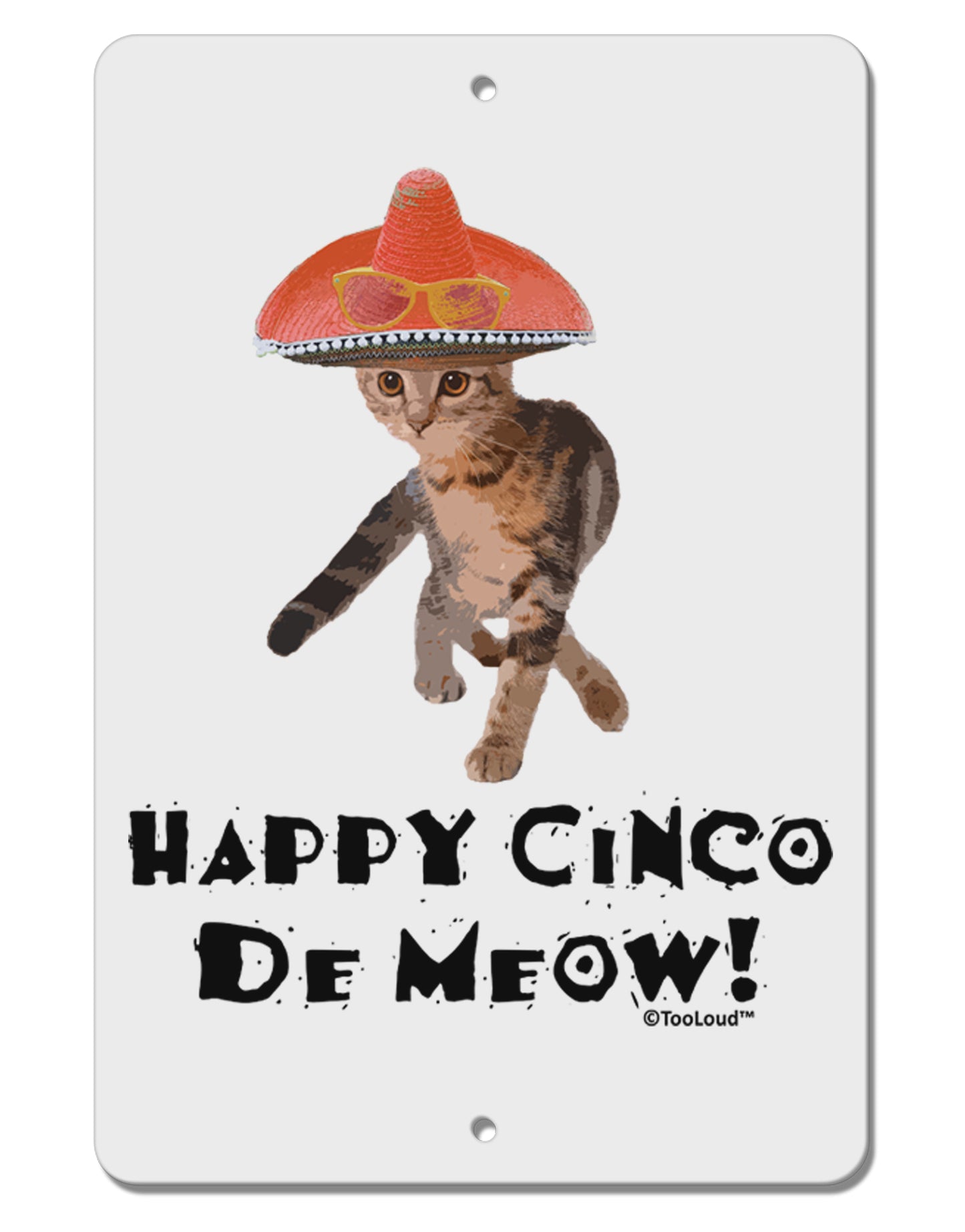 Cat with Pink Sombrero - Happy Cinco de Meow Aluminum 8 x 12" Sign by TooLoud-TooLoud-White-Davson Sales