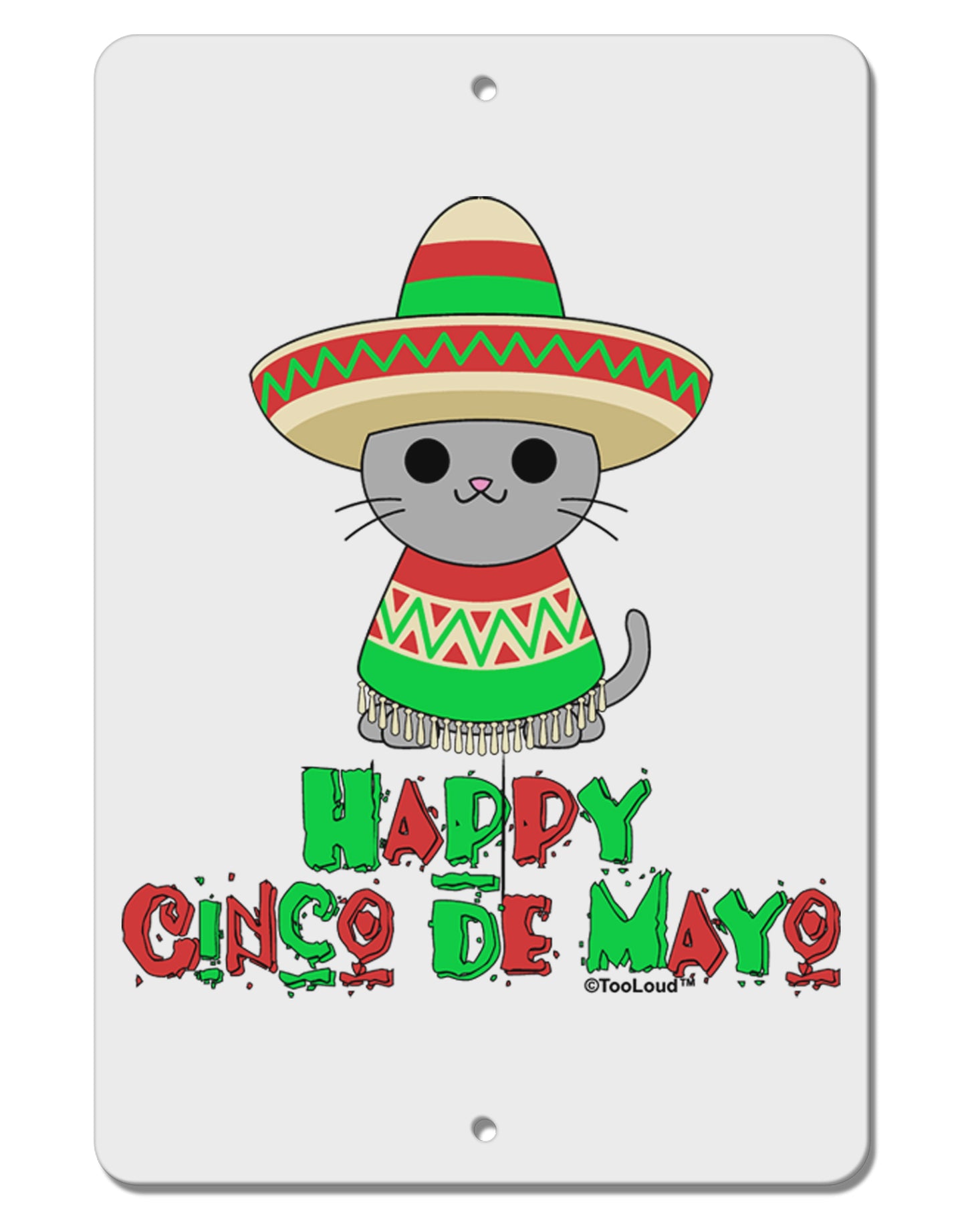 Happy Cinco de Mayo Cat Aluminum 8 x 12" Sign by TooLoud-TooLoud-White-Davson Sales