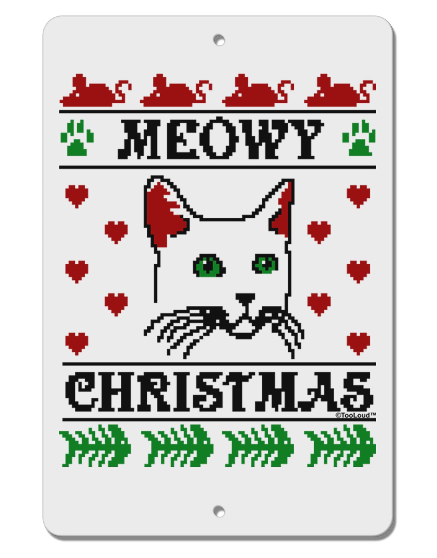 Meowy Christmas Cat Knit Look Aluminum 8 x 12" Sign by TooLoud-TooLoud-White-Davson Sales