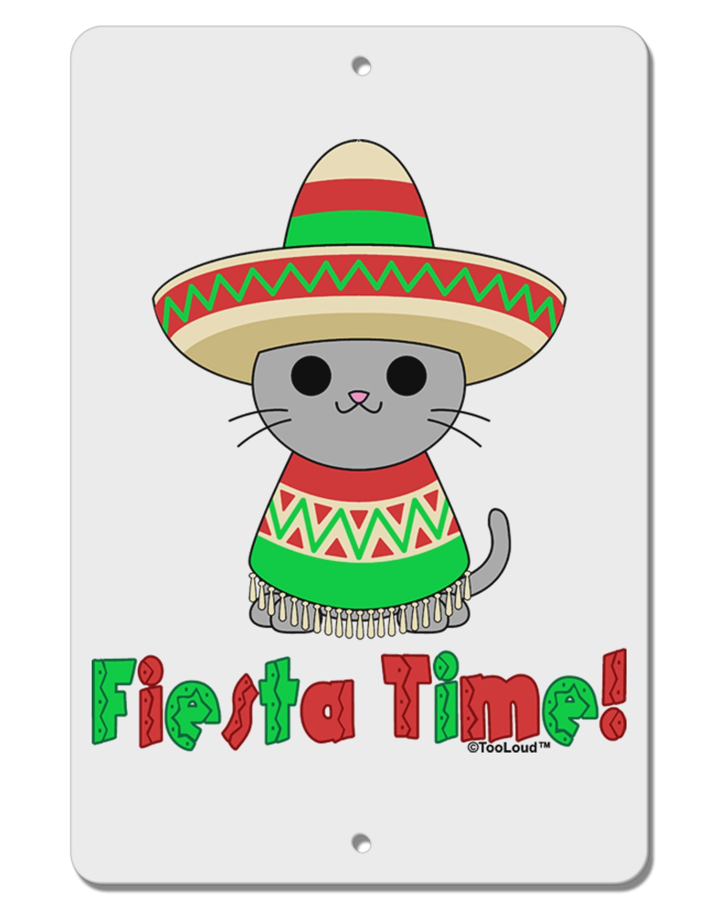 Fiesta Time - Cute Sombrero Cat Aluminum 8 x 12" Sign by TooLoud-TooLoud-White-Davson Sales
