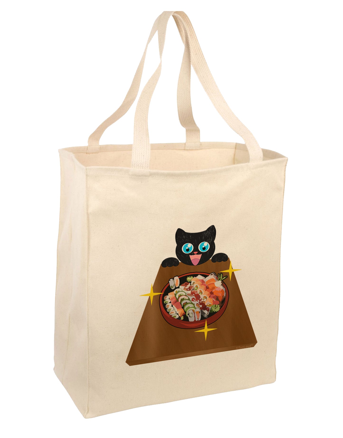 Anime Cat Loves Sushi Large Grocery Tote Bag-Natural by TooLoud-Grocery Tote-TooLoud-Natural-Large-Davson Sales