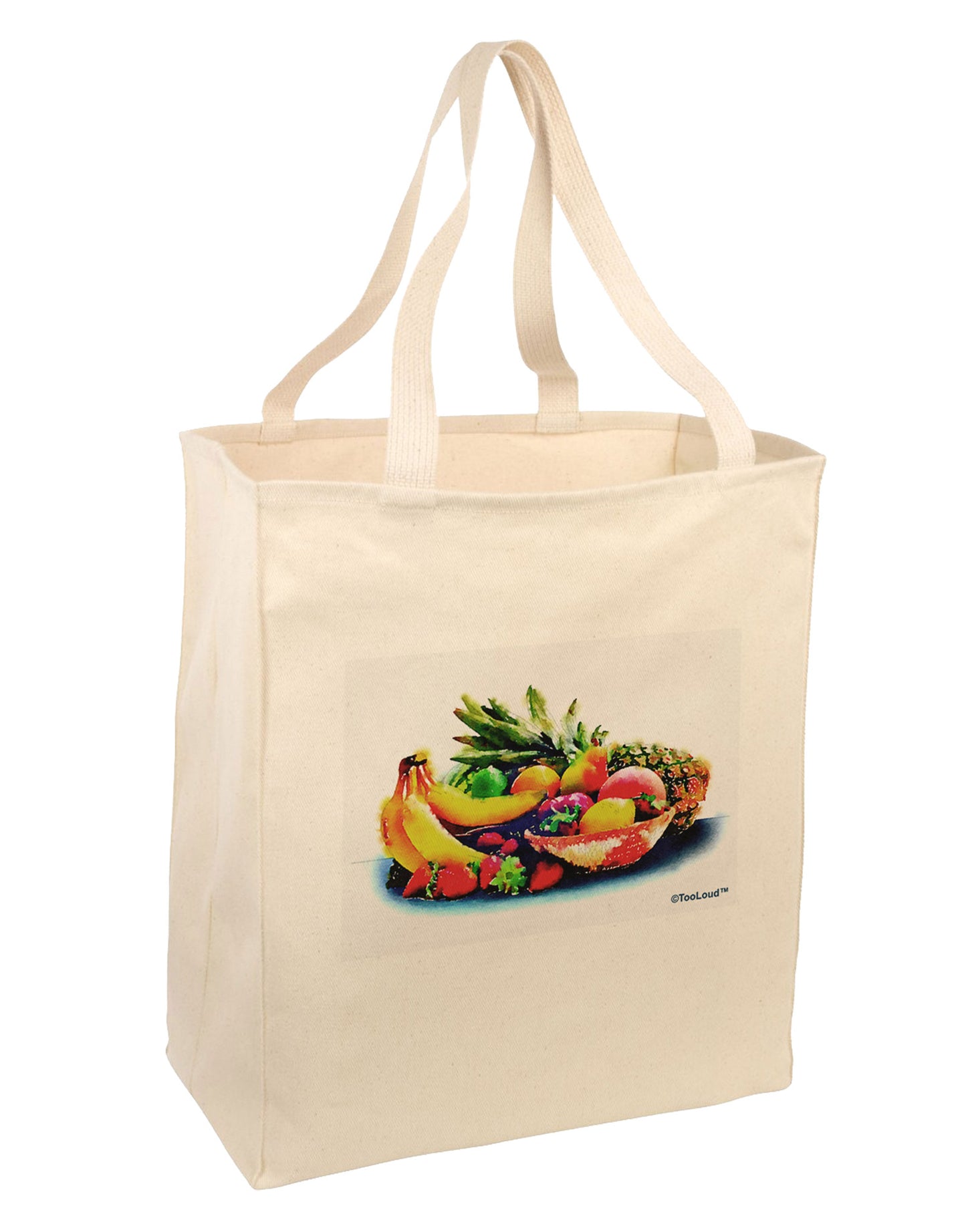 TooLoud Watercolor Fruit Bowl 3 Large Grocery Tote Bag-Grocery Tote-TooLoud-Natural-Large-Davson Sales