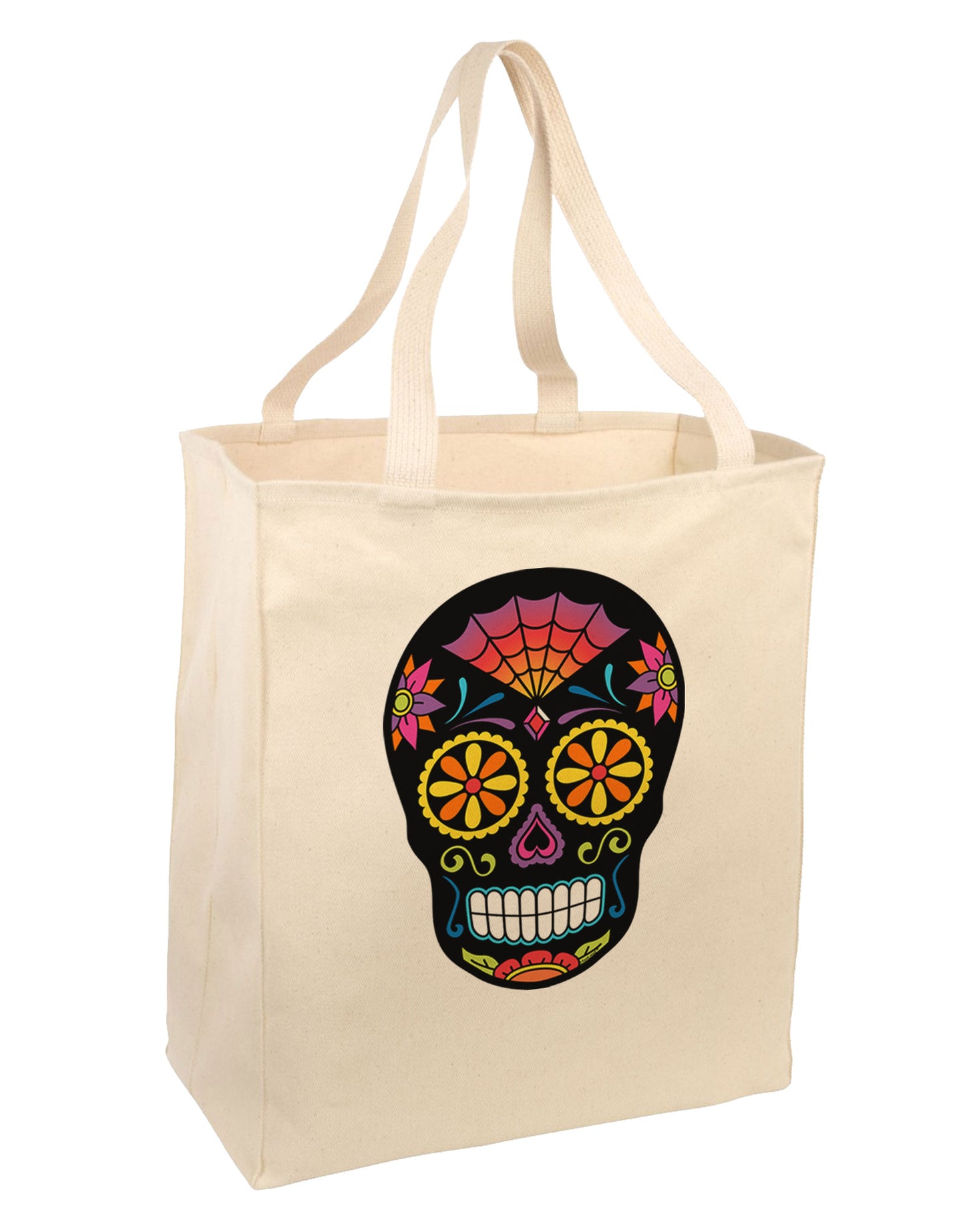 Version 2 Black Day of the Dead Calavera Large Grocery Tote Bag-Grocery Tote-TooLoud-Natural-Large-Davson Sales