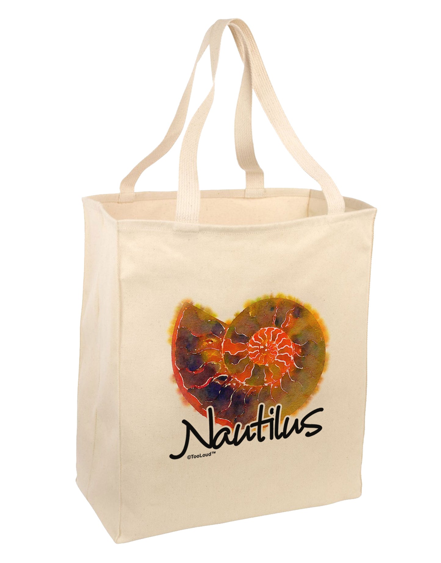 Nautilus Fossil Watercolor Text Large Grocery Tote Bag-Grocery Tote-TooLoud-Natural-Large-Davson Sales