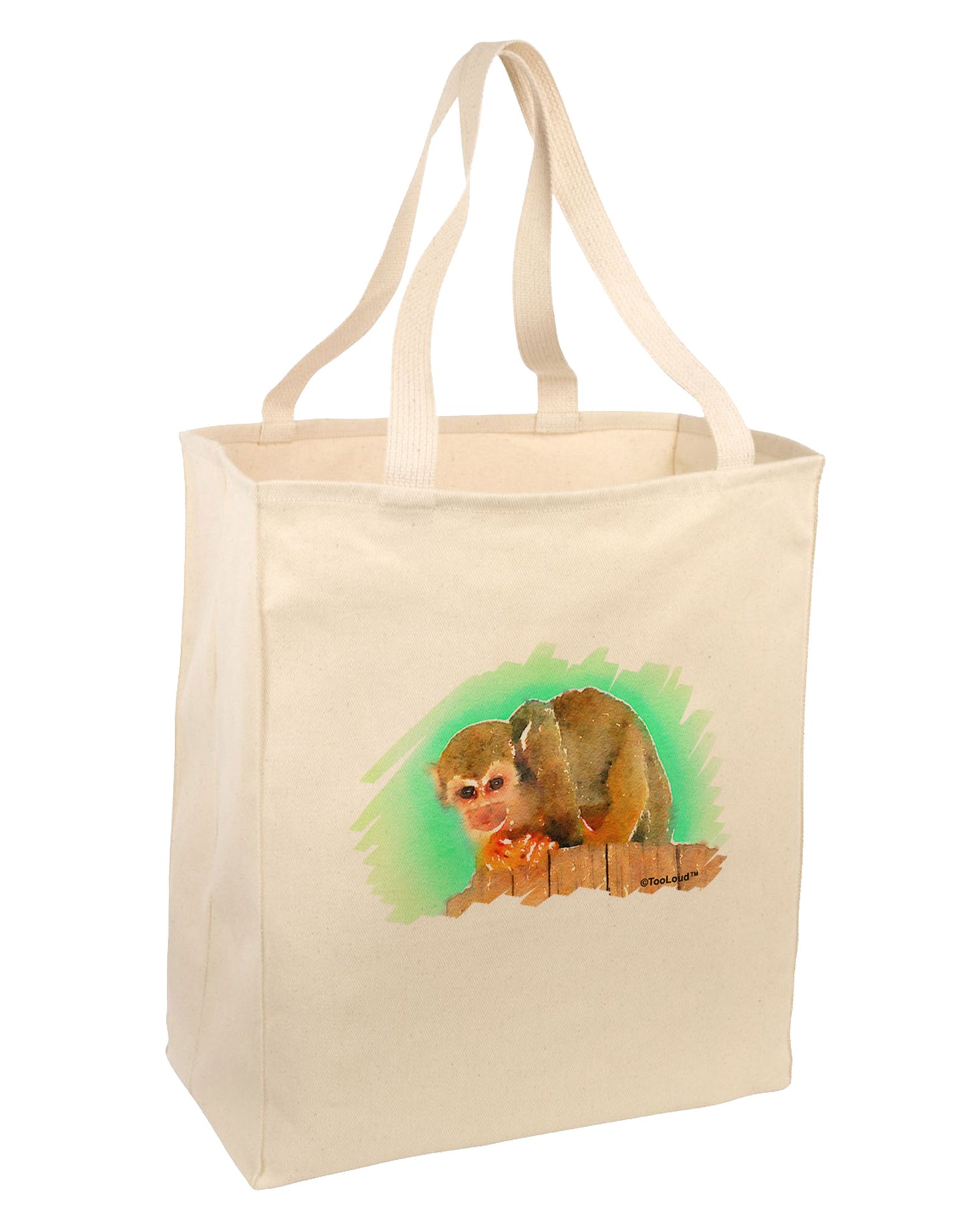 Squirrel Monkey Watercolor Large Grocery Tote Bag-Grocery Tote-TooLoud-Natural-Large-Davson Sales