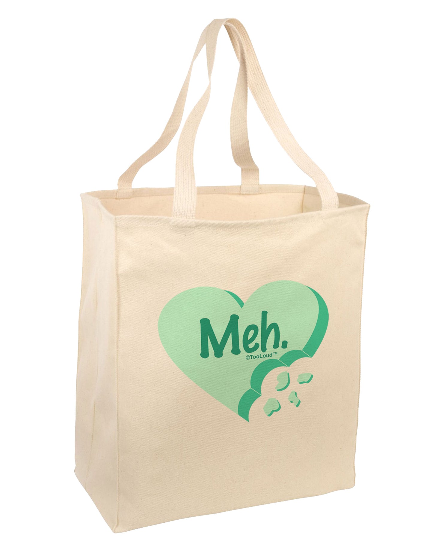 Meh Candy Heart Green - Valentines Day Large Grocery Tote Bag by TooLoud-Grocery Tote-TooLoud-Natural-Large-Davson Sales