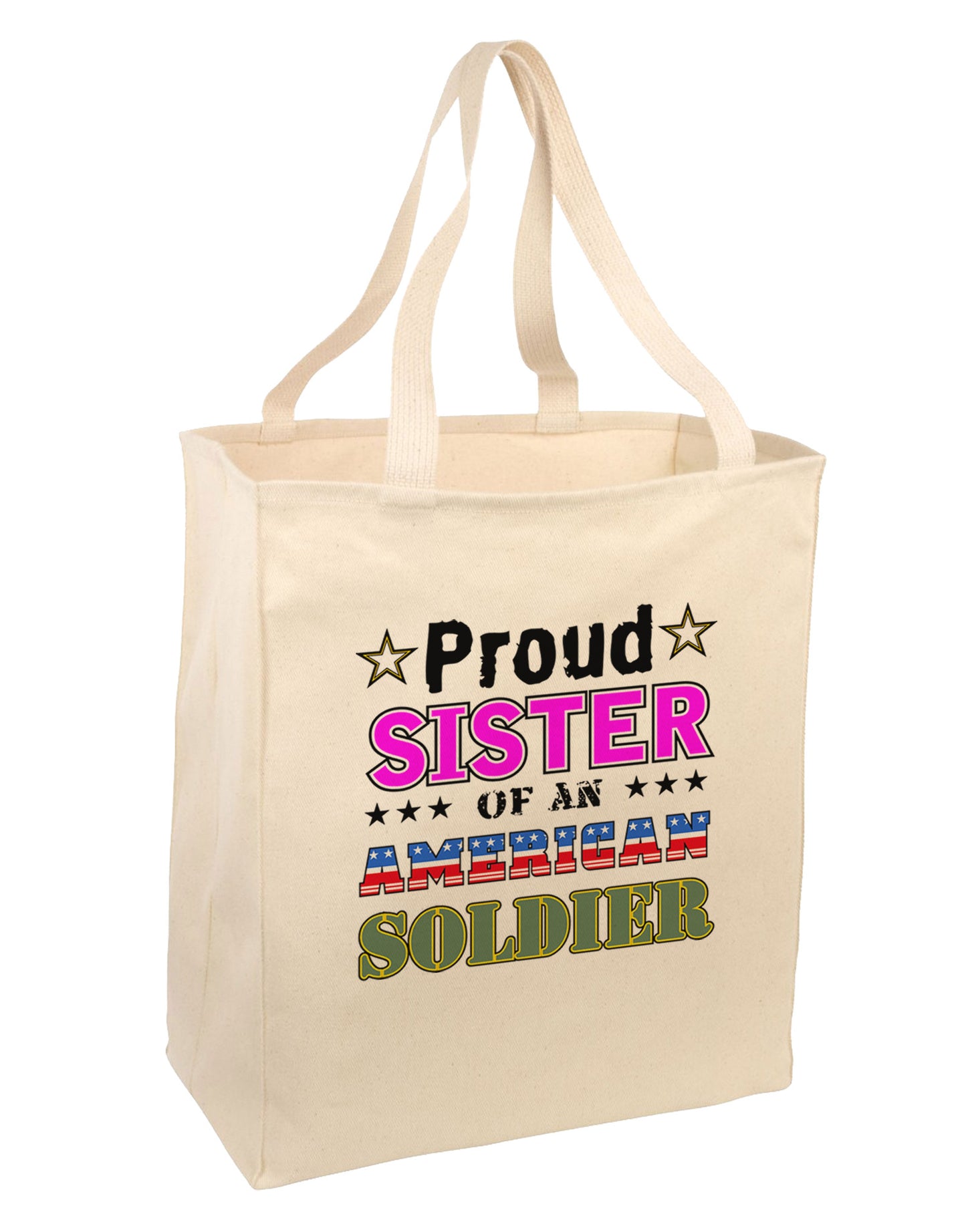 Proud Sister of an American Soldier Large Grocery Tote Bag-Grocery Tote-TooLoud-Natural-Large-Davson Sales