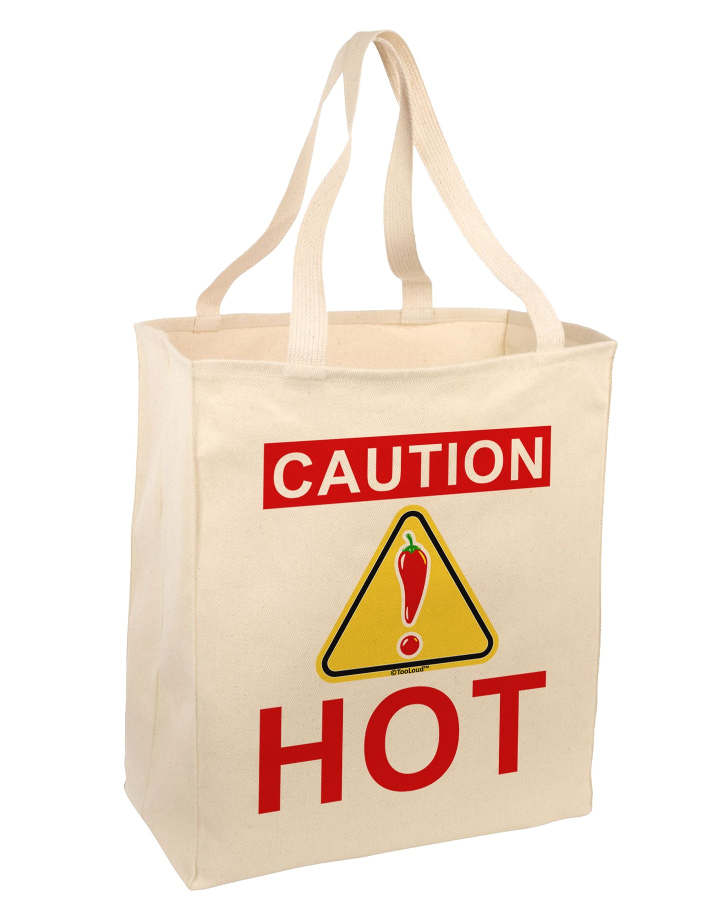 Caution Hot Chili Pepper Sign Large Grocery Tote Bag-Grocery Tote-TooLoud-Natural-Large-Davson Sales