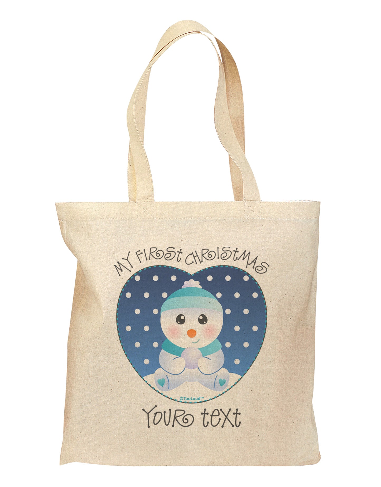 Personalized My First Christmas Snowbaby Blue Grocery Tote Bag-Grocery Tote-TooLoud-Natural-Medium-Davson Sales