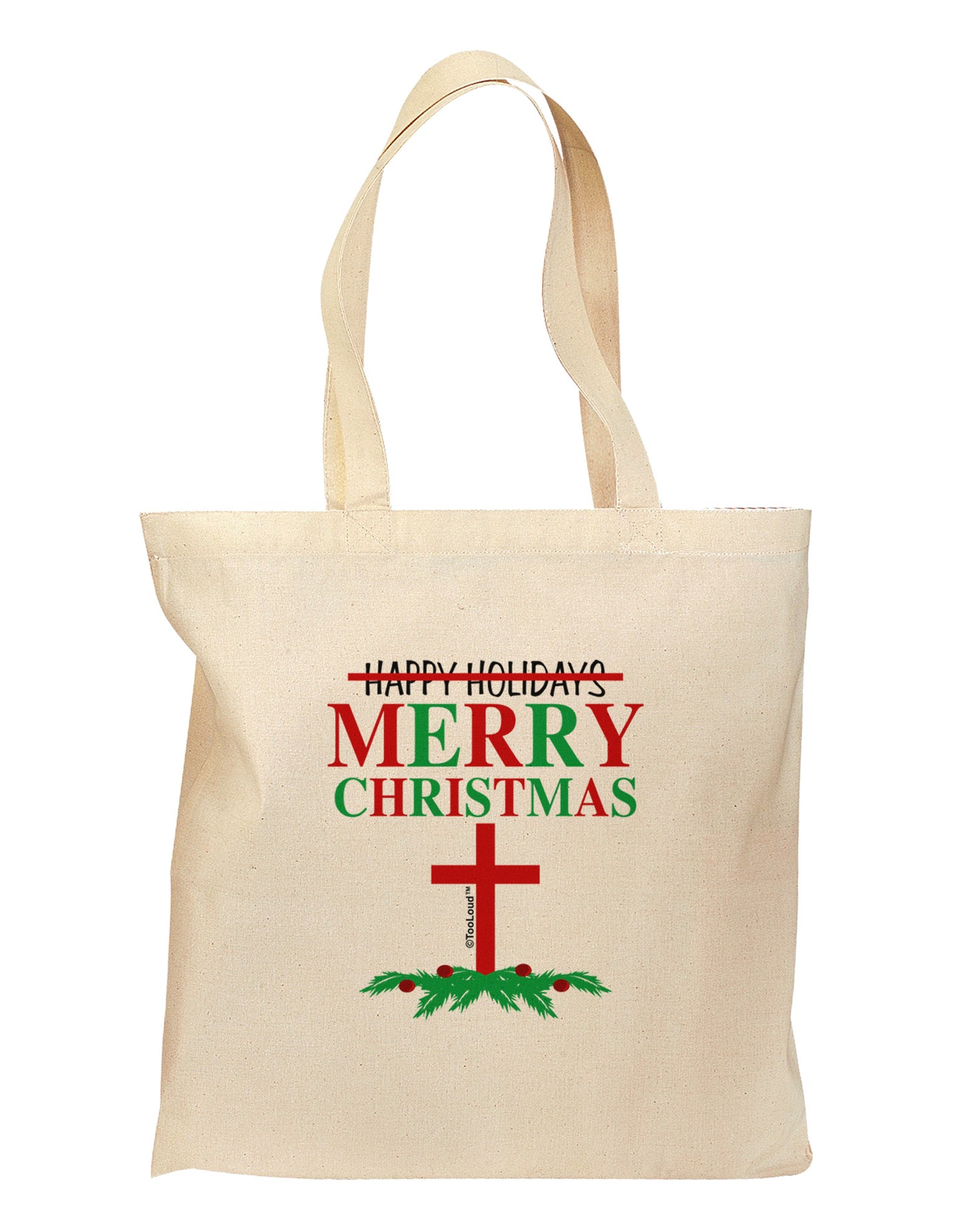 No Happy Holidays, Merry Christmas Grocery Tote Bag-Grocery Tote-TooLoud-Natural-Medium-Davson Sales