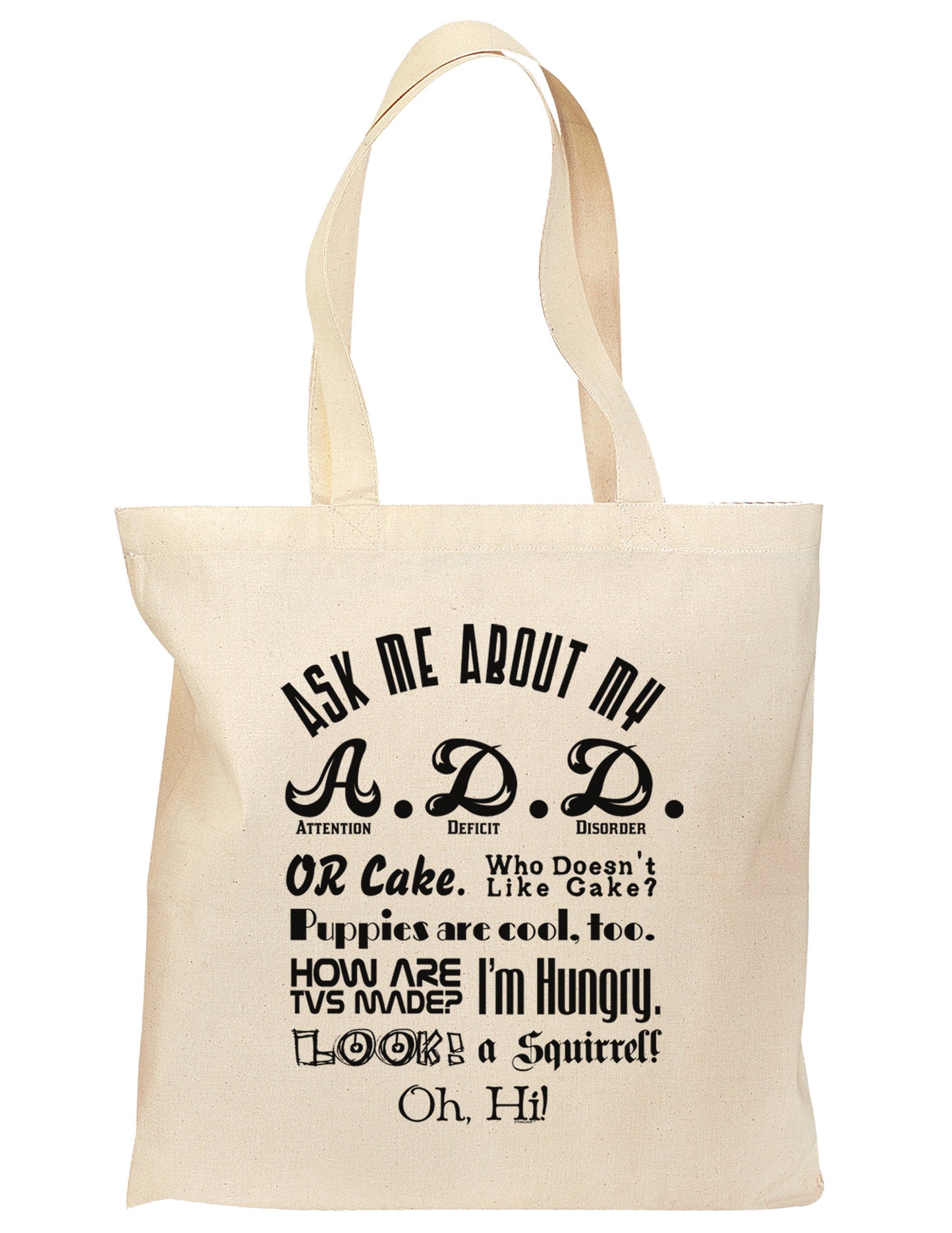 Ask Me About My A.D.D. Grocery Tote Bag-Grocery Tote-TooLoud-Natural-Medium-Davson Sales