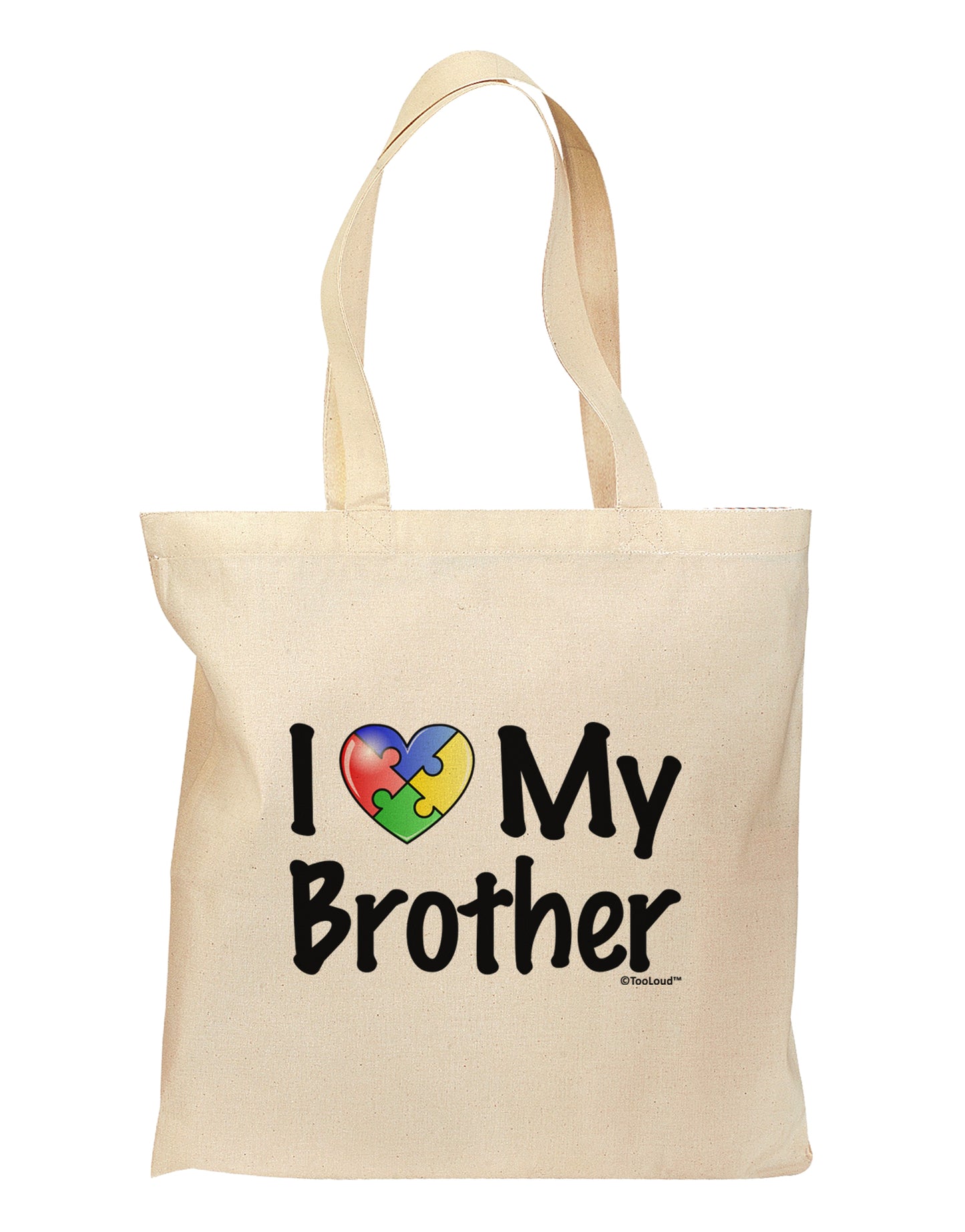 I Heart My Brother - Autism Awareness Grocery Tote Bag by TooLoud-Grocery Tote-TooLoud-Natural-Medium-Davson Sales