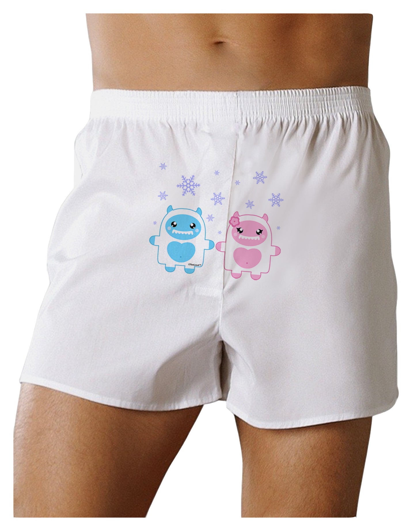 Cute Abominable Snowman Yeti Couple - Christmas Front Print Boxer Shorts-Boxer Shorts-TooLoud-White-Small-Davson Sales