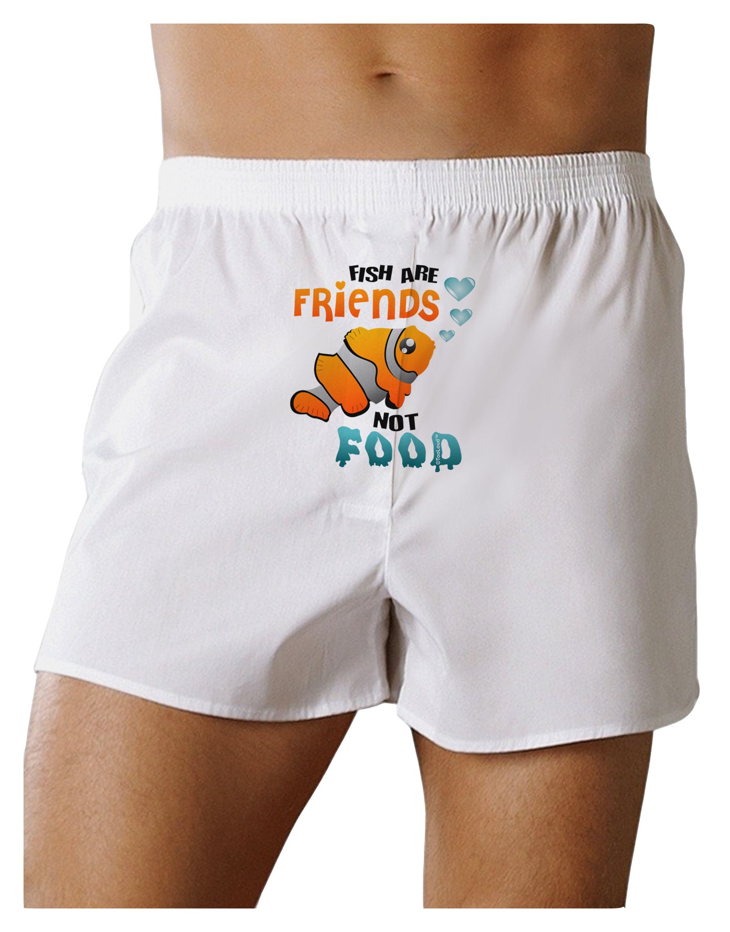 Fish Are Friends Not Food Front Print Boxer Shorts-Boxer Shorts-TooLoud-White-Small-Davson Sales