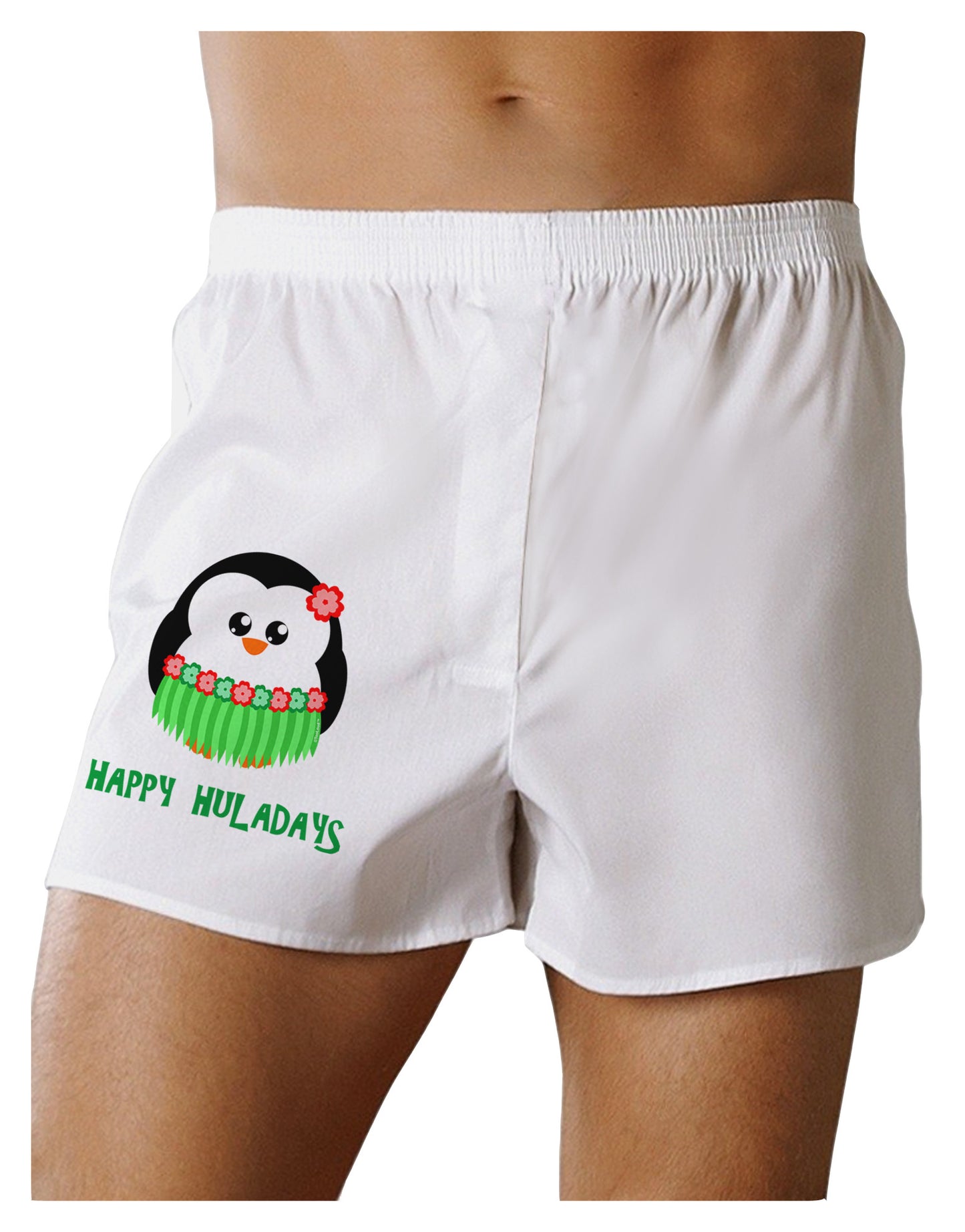 Happy Huladays Christmas Penguin - Red and Green Boxer Shorts-Boxer Shorts-TooLoud-White-Small-Davson Sales